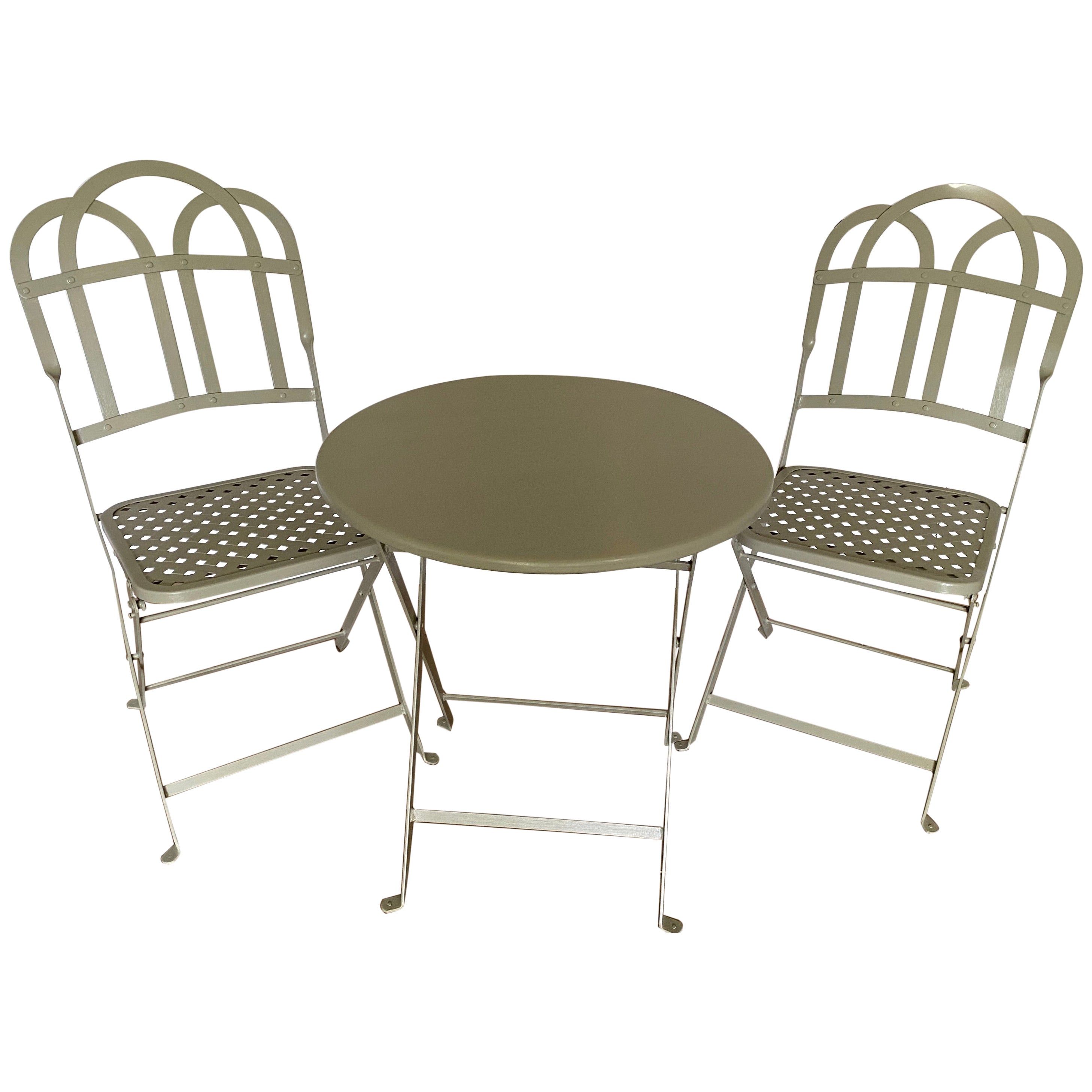 French Bistro Cafe Folding Metal Table and Matching Chairs