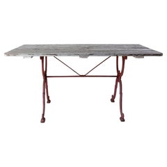 French Bistro Garden Table Cast Iron and Marble Top Table, 1900