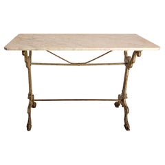 French Bistro Garden Table Cast Iron and Marble Top Table, circa 1900