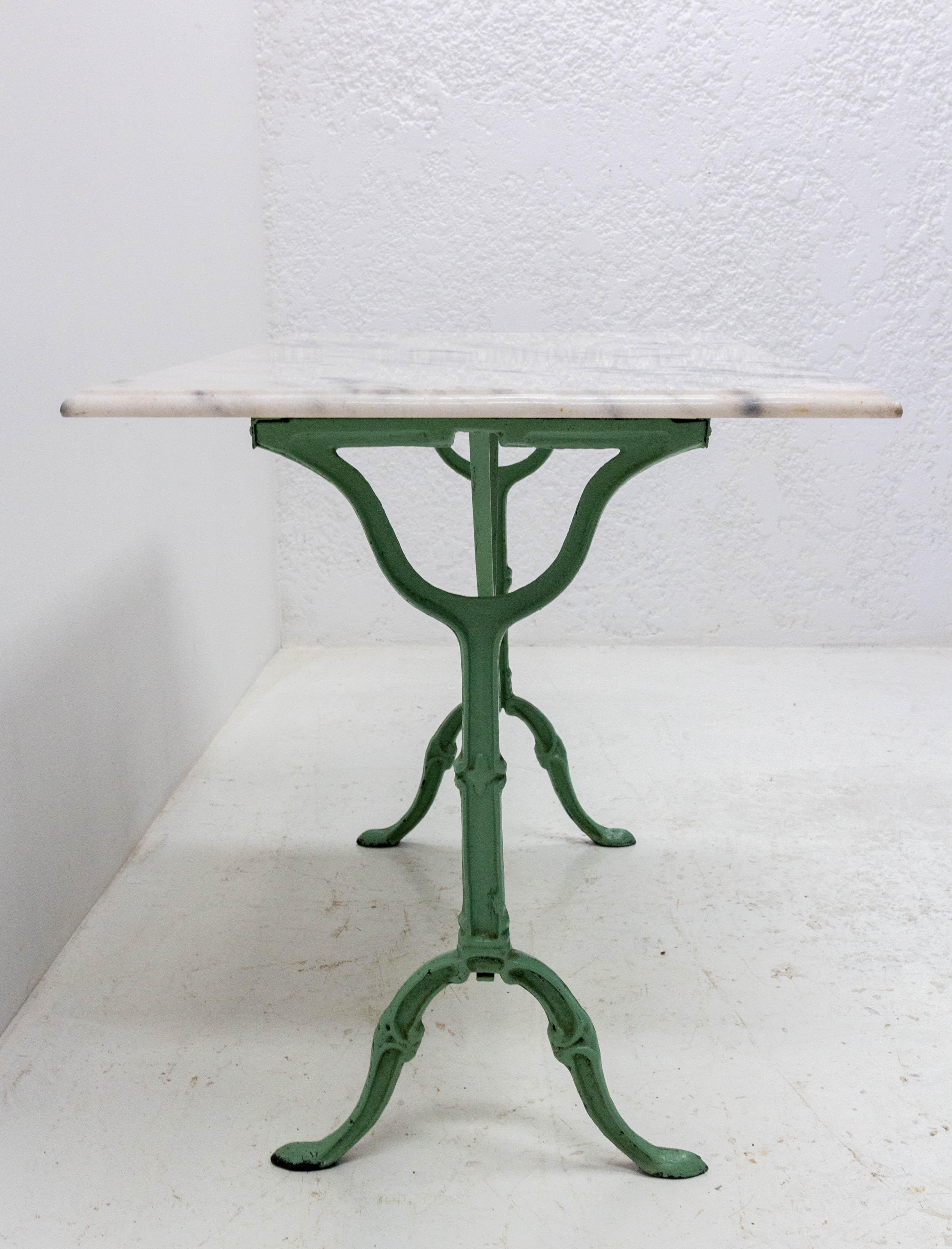 French Bistro Garden Table Cast Iron and Marble Top Table, 1960 at 1stDibs