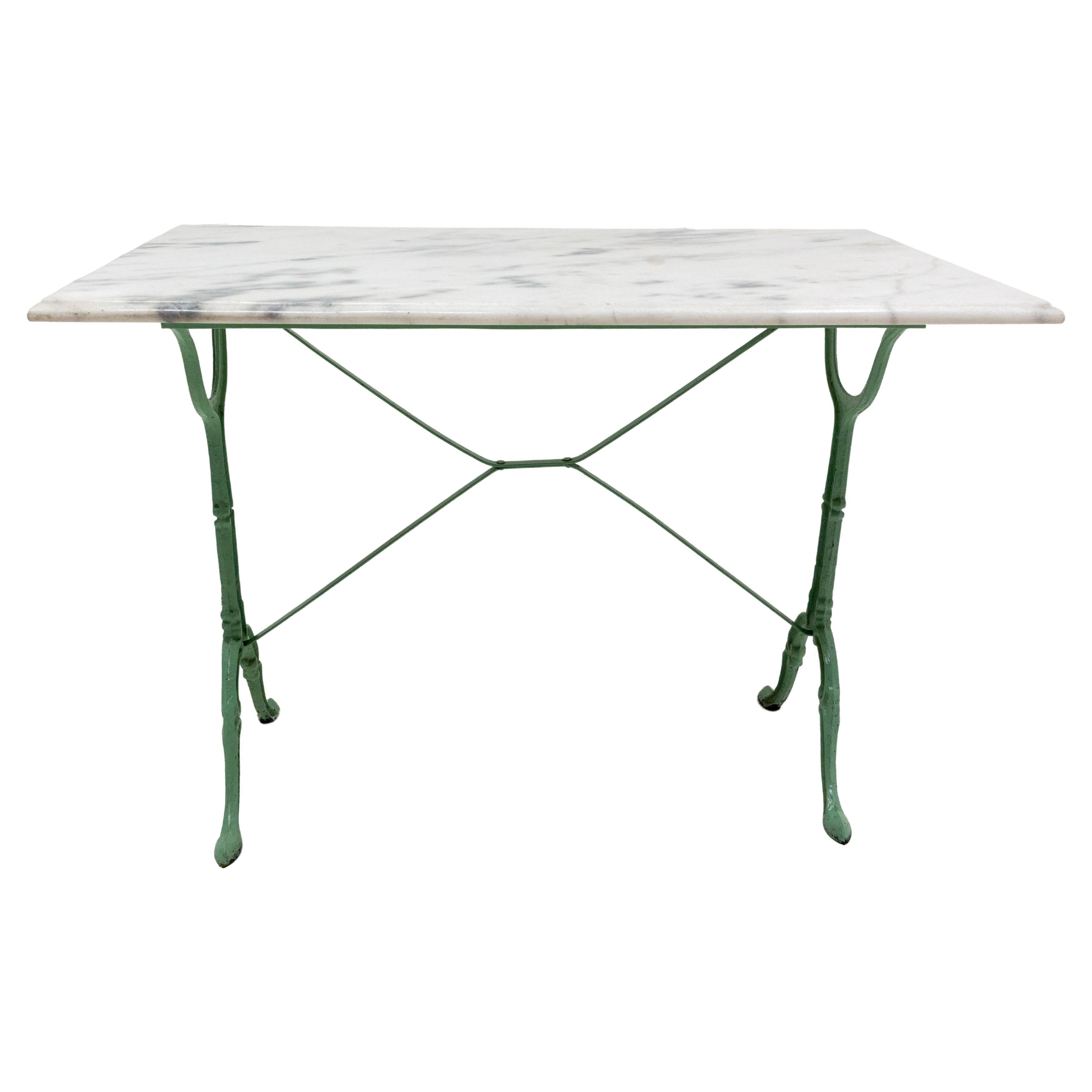 French Bistro Garden Table Cast Iron and Marble Top Table, 1960