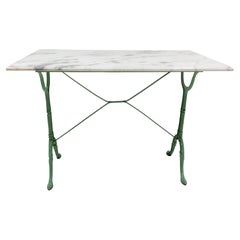 Retro French Bistro Garden Table Cast Iron and Marble Top Table, 1960