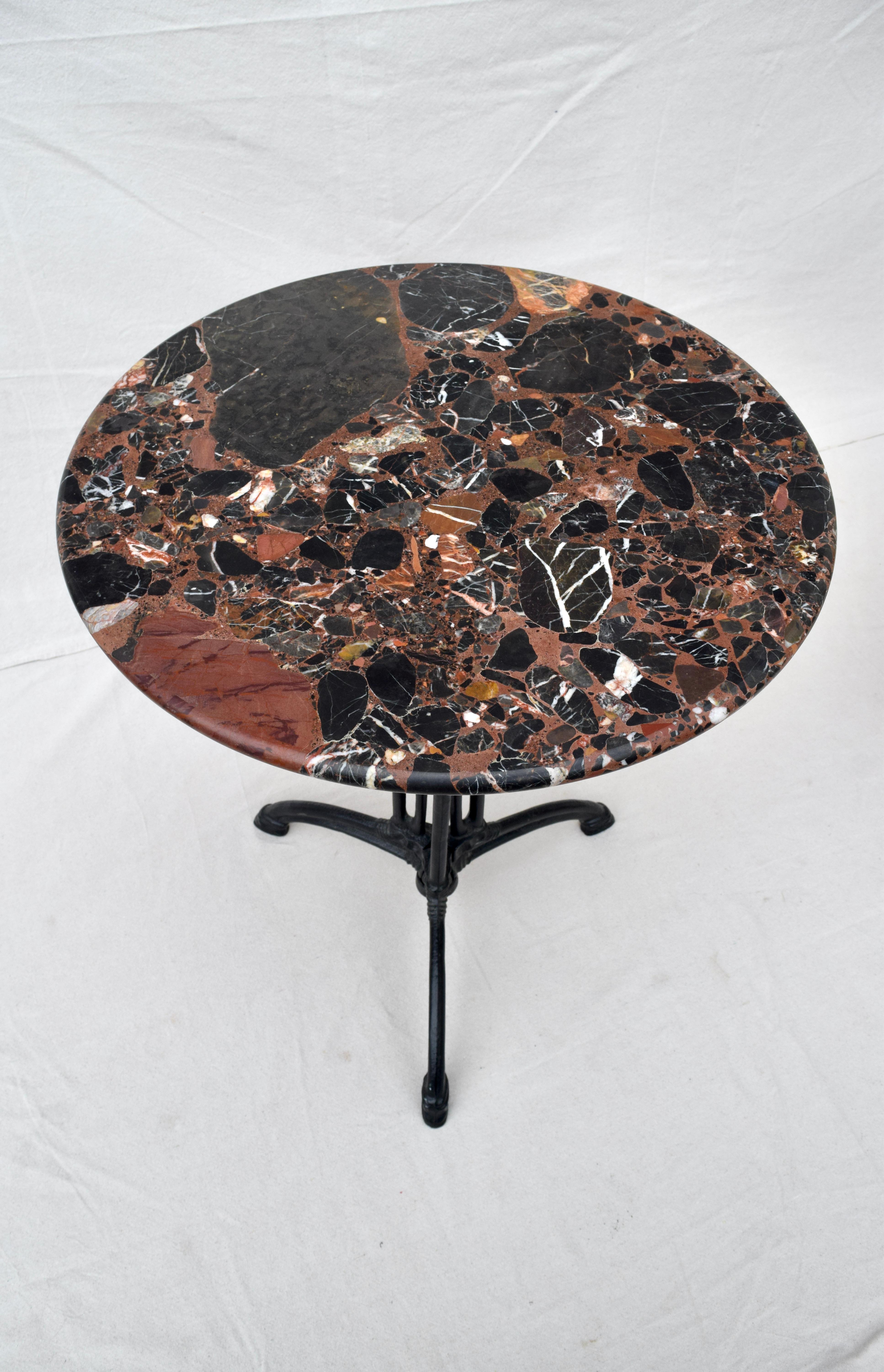 French marble and wrought iron bistro Gueridon table. Versatile multifunction, solidly constructed.