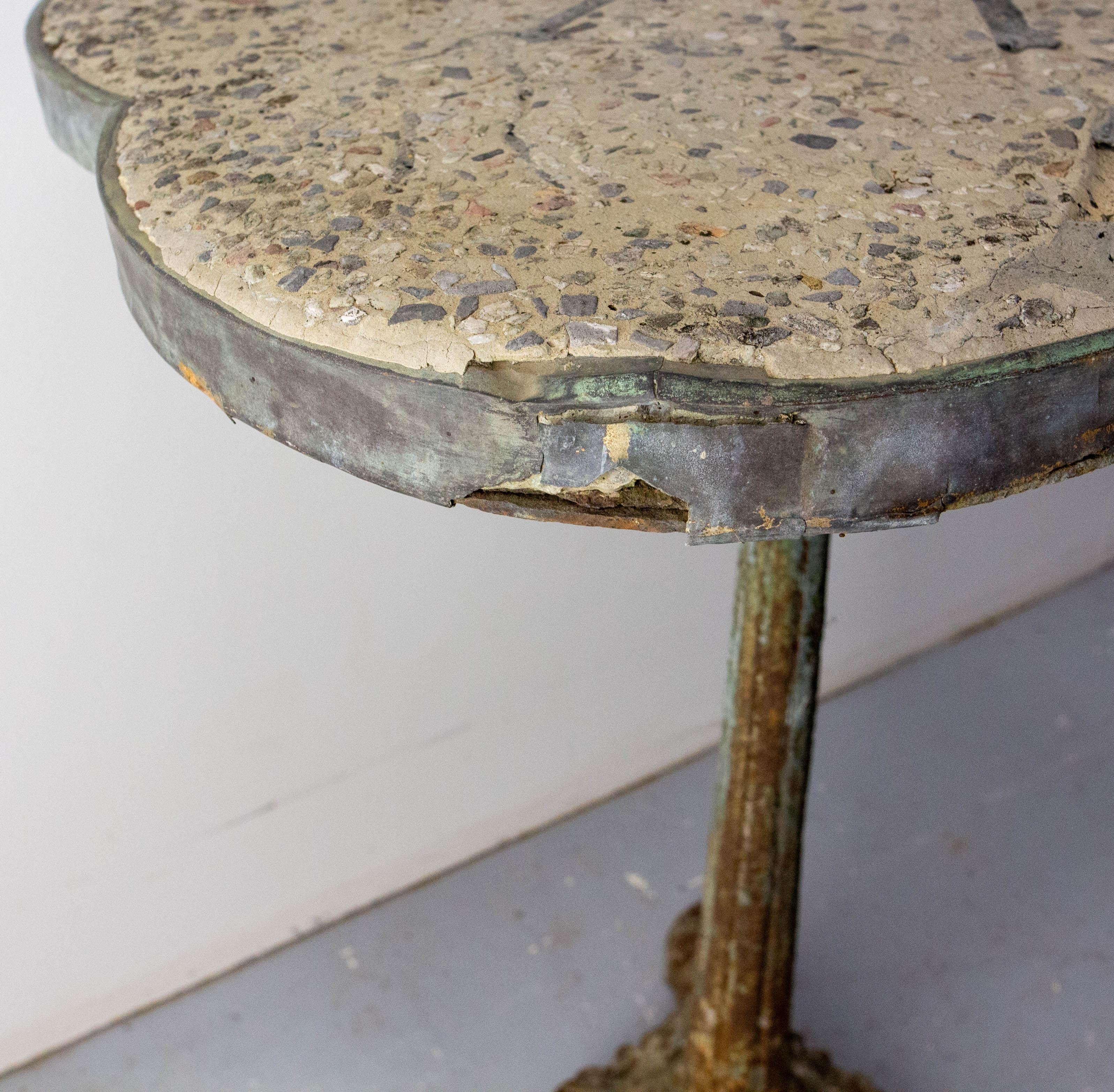 French Bistro Guinguette Table Terrazzo Top & Wrought Iron Clover Shape, 1900 6