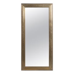 Antique French Bistro Mirror with Antiqued Brass and Glass