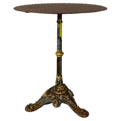 Antique French Bistro or Coffee Table Metal Top & Wrought Iron Foot, Late 19th Century