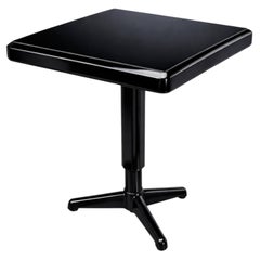 French Bistro Pedestal Table, Walnut & Metal, Deep Black Lacquer, 20th Century