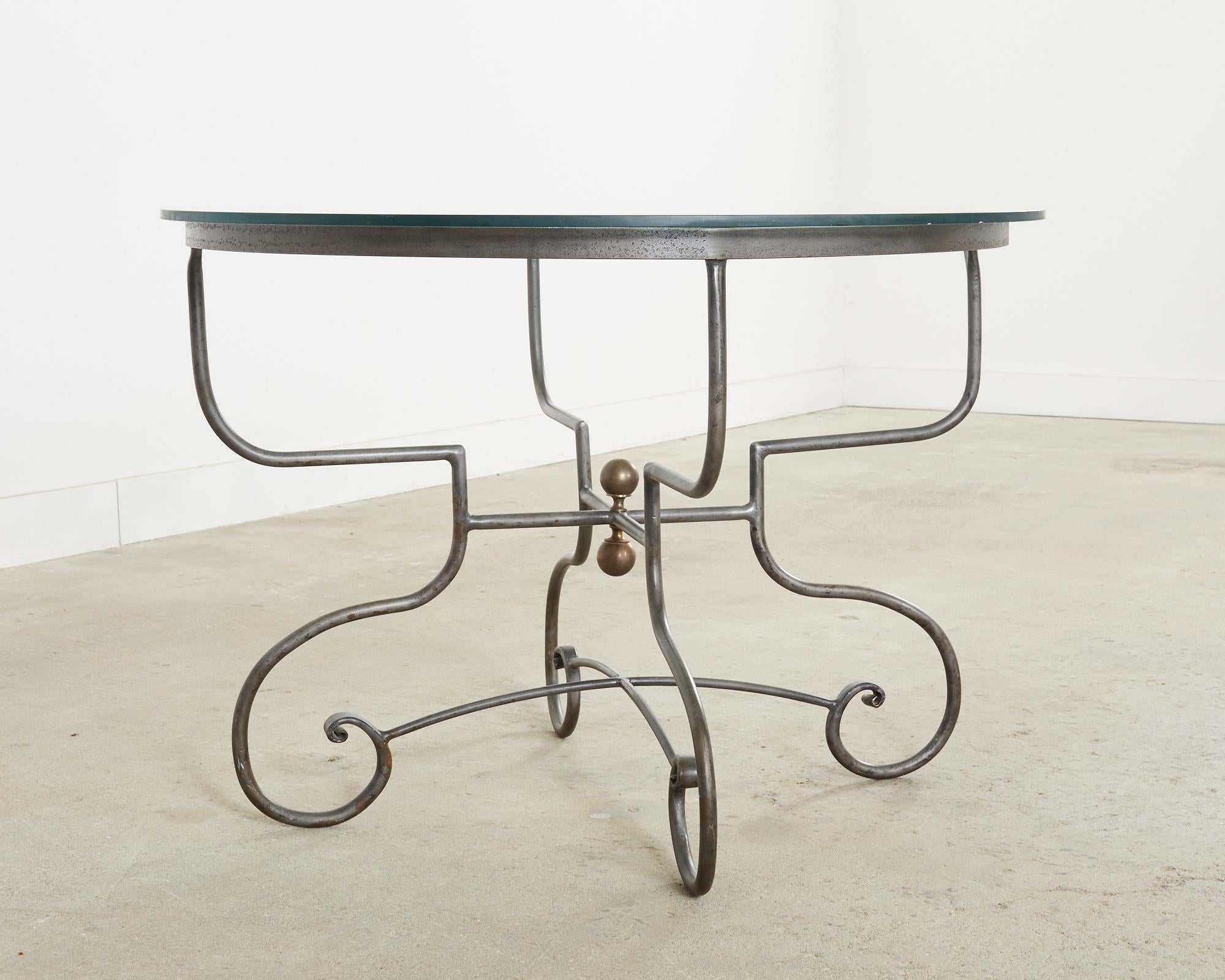 French Bistro Style Round Iron Glass Garden Dining Table 8