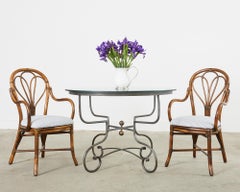 French Bistro Style Round Iron Glass Garden Dining Table