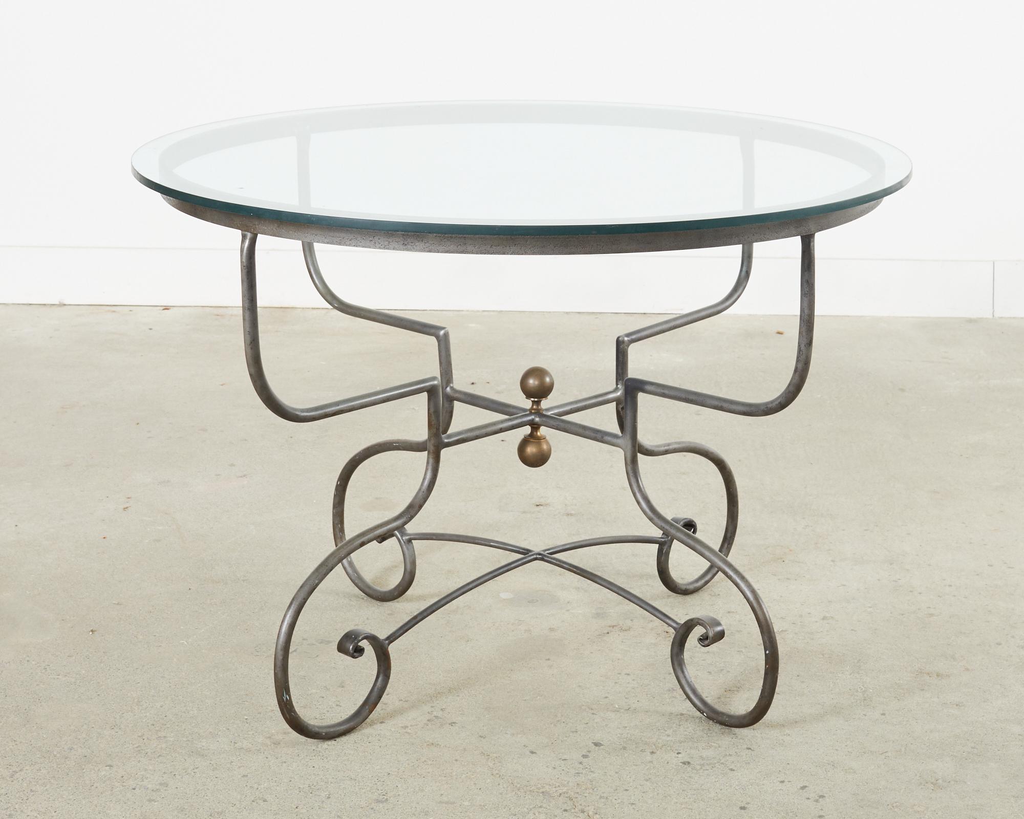 Art Nouveau French Bistro Style Round Iron Glass Garden Dining Table