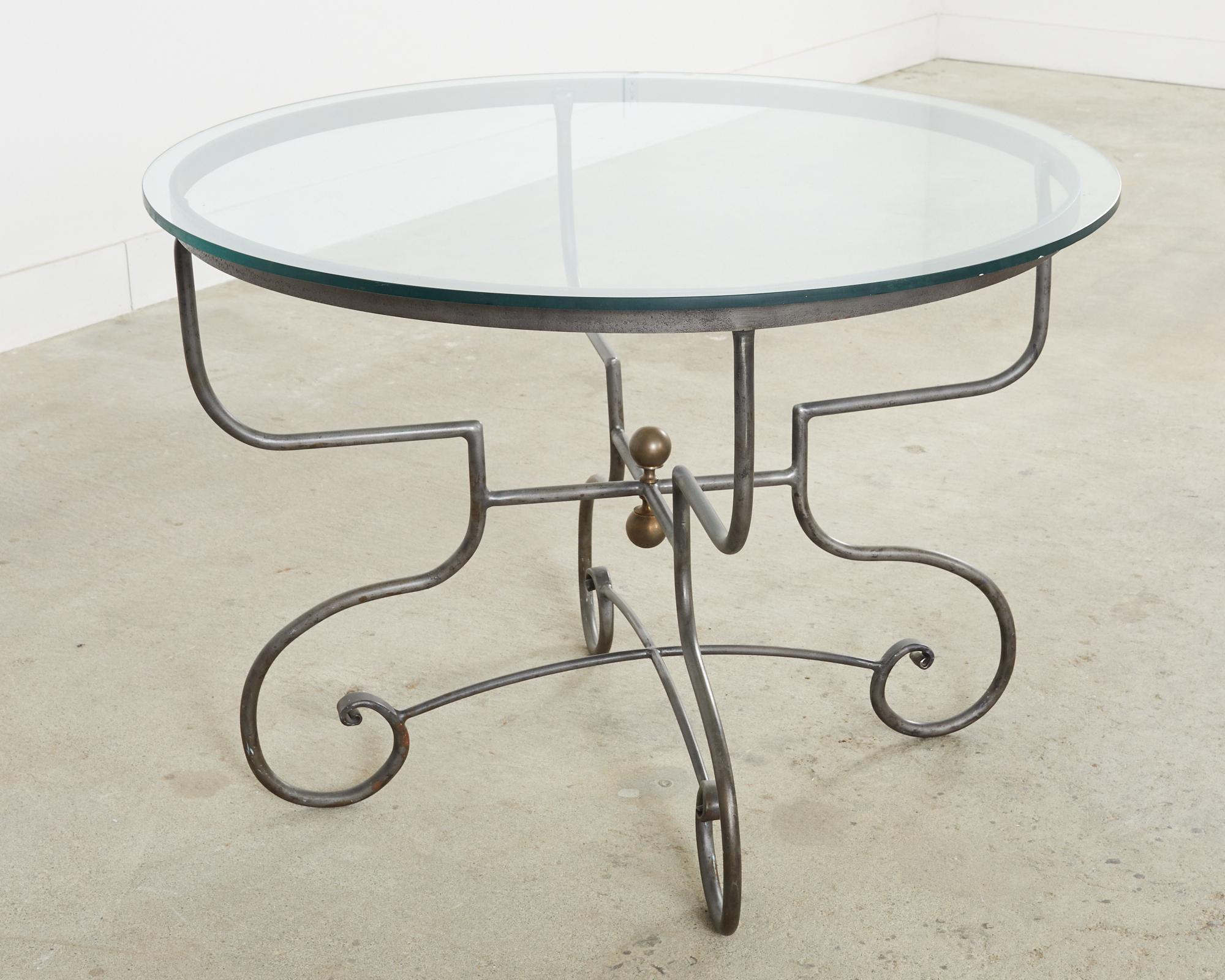 20th Century French Bistro Style Round Iron Glass Garden Dining Table