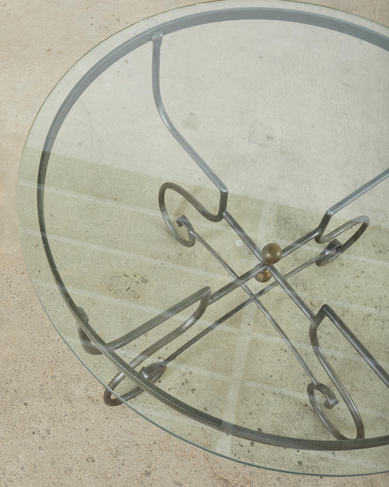 Bronze French Bistro Style Round Iron Glass Garden Dining Table