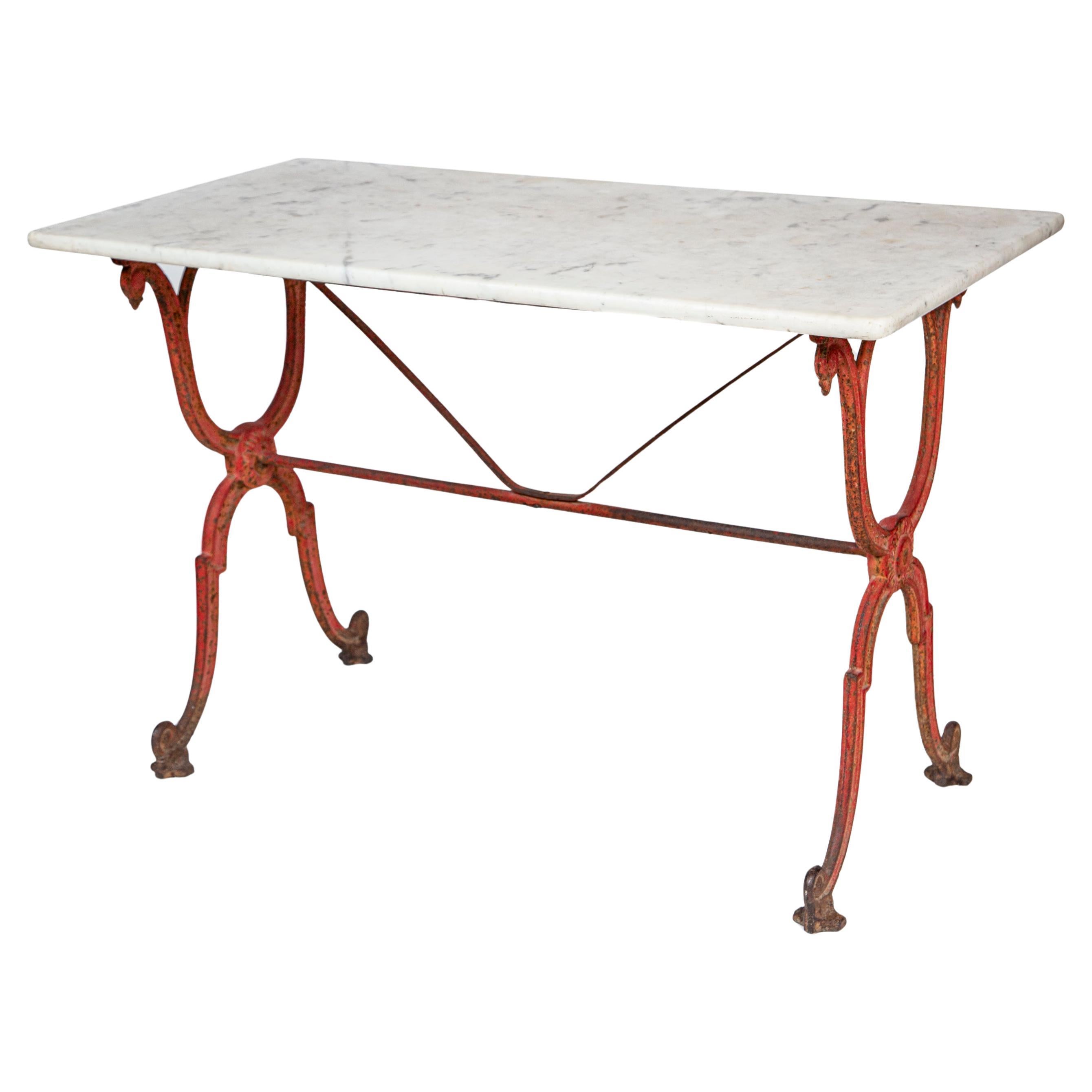 French Bistro Table by Delpeche Freres, Marble Top, Cast Iron Base, circa 1900 For Sale