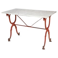 French Bistro Table by Delpeche Freres, Marble Top, Cast Iron Base, circa 1900