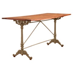 Antique French Bistro Table Circa Early 1900's With Cast Iron Base