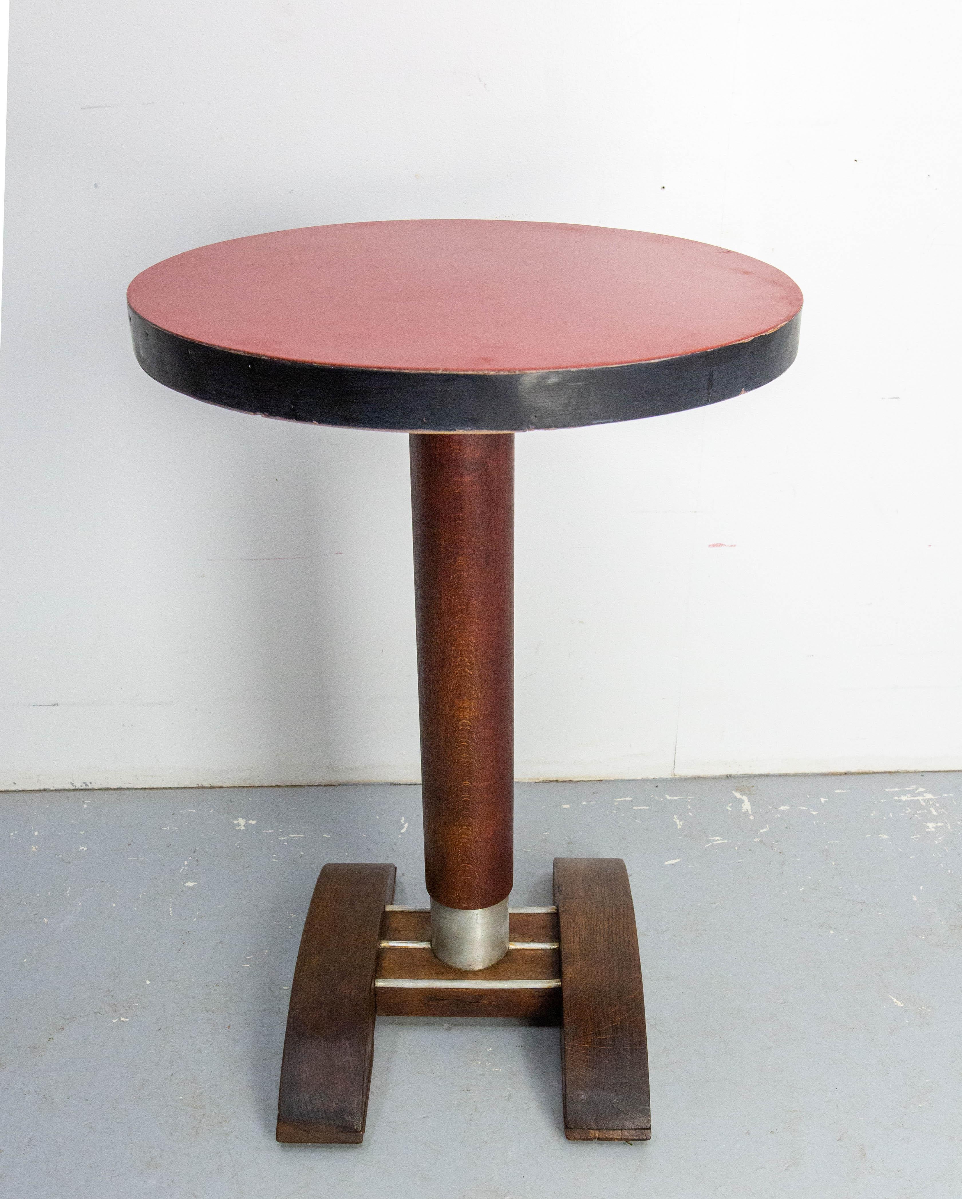 Mid-Century Modern French Bistro Table Oak and Beech with Laminated Top Table, 1960 en vente