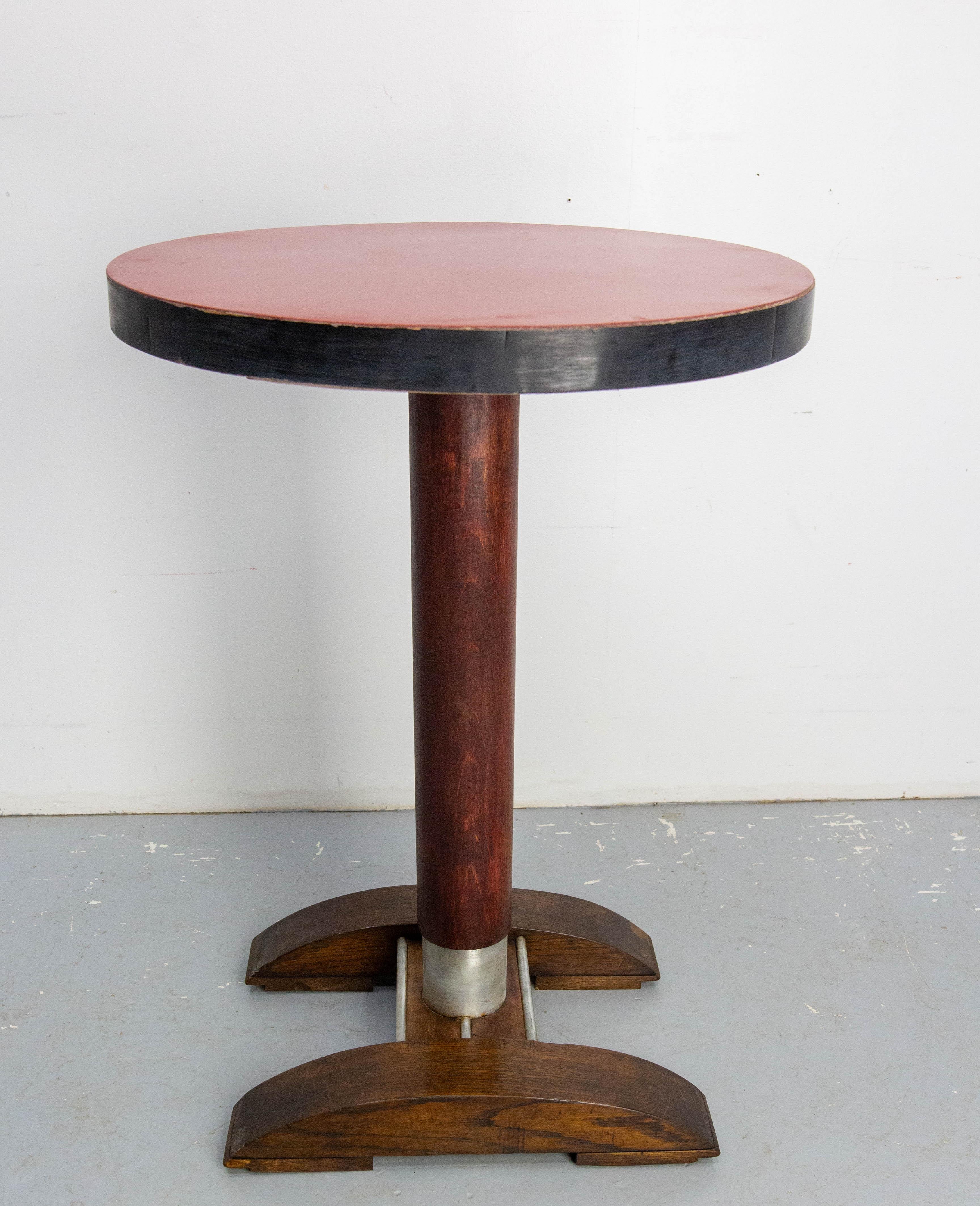 Milieu du XXe siècle French Bistro Table Oak and Beech with Laminated Top Table, 1960 en vente