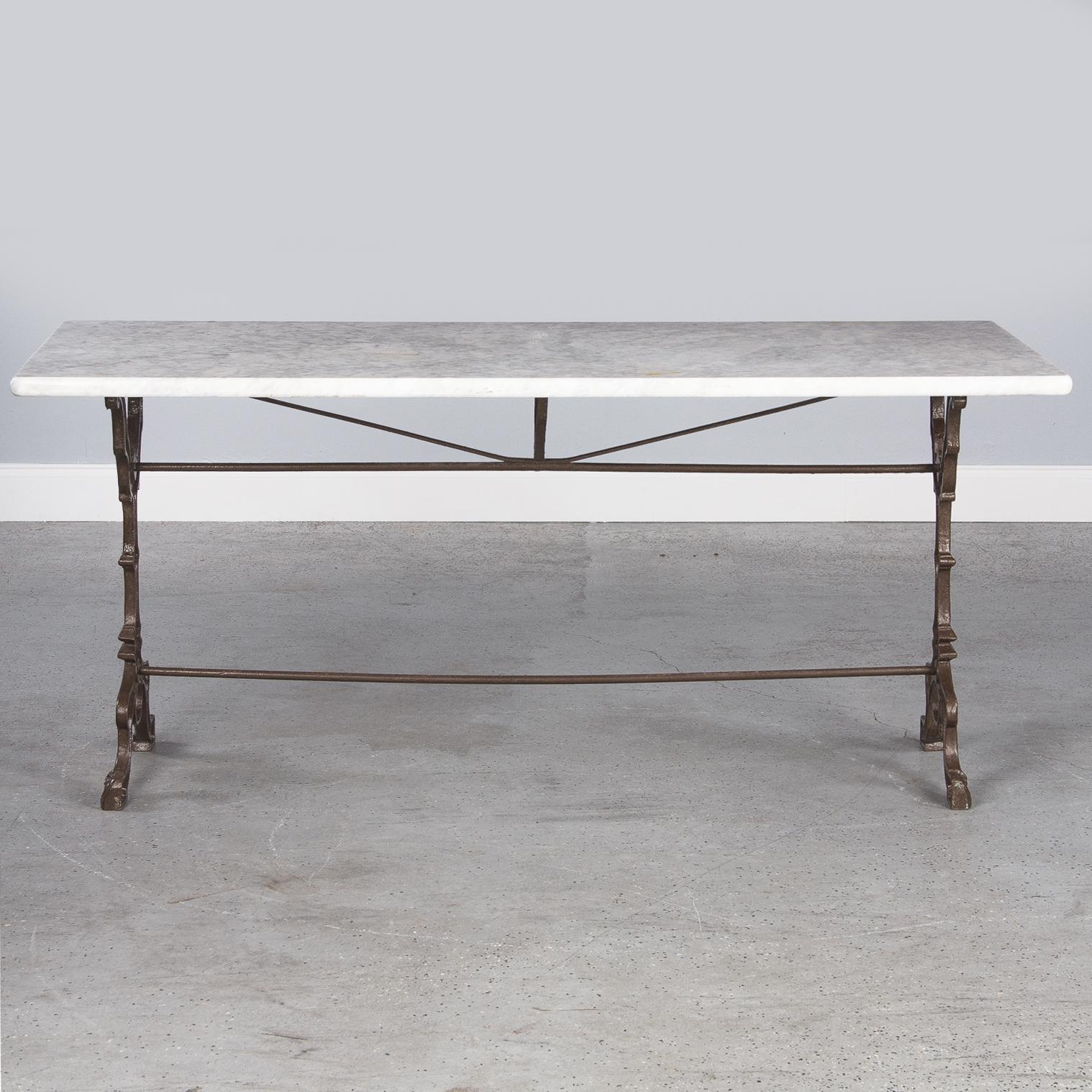 French Bistro Table with Iron Base and Marble Top, Early 1900s 3
