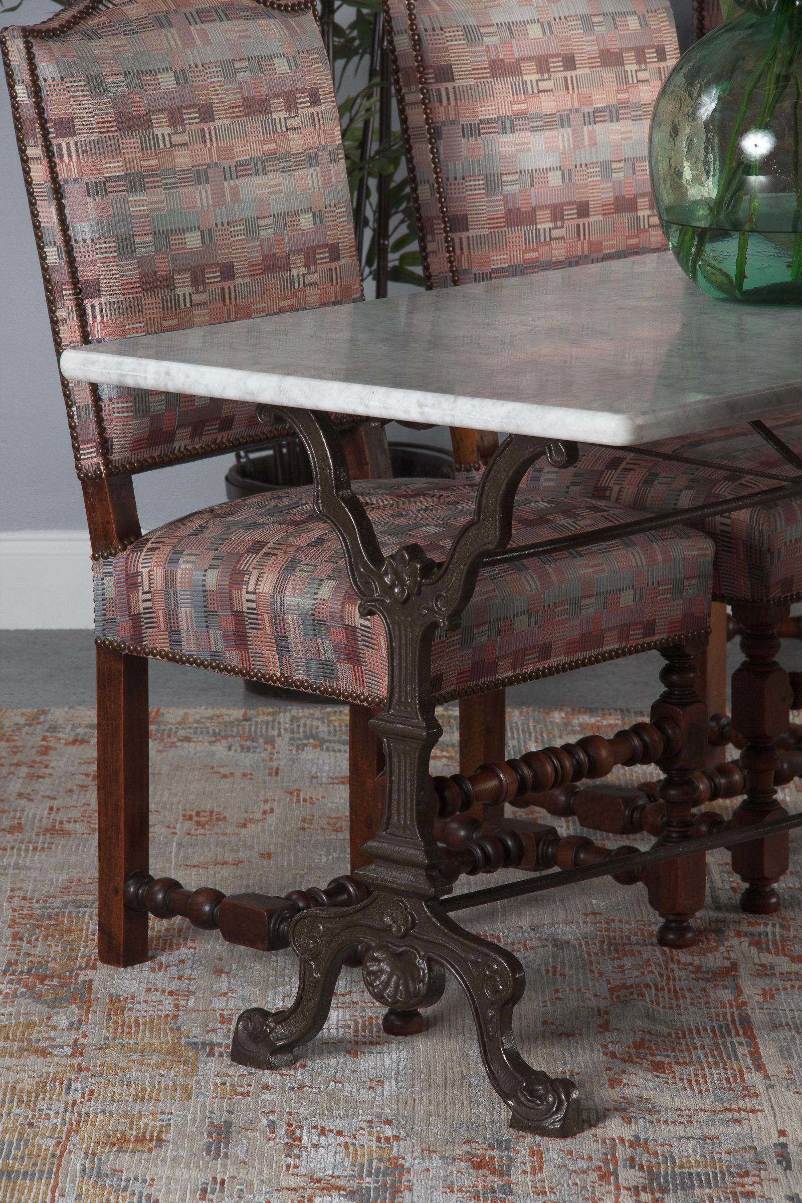 French Bistro Table with Iron Base and Marble Top, Early 1900s 4