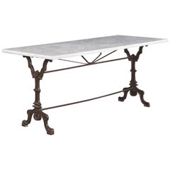 French Bistro Table with Iron Base and Marble Top, Early 1900s