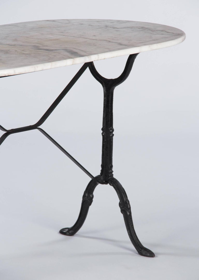 French Bistro Table with Iron Base and Oval Marble Top, 1940s at