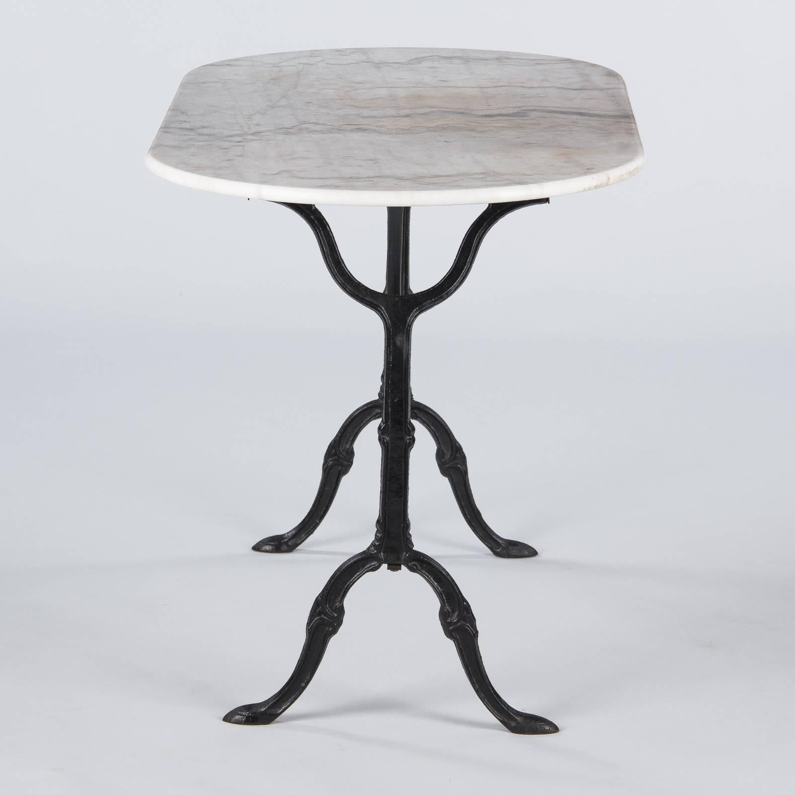 French Bistro Table with Iron Base and Oval Marble Top, 1940s 5