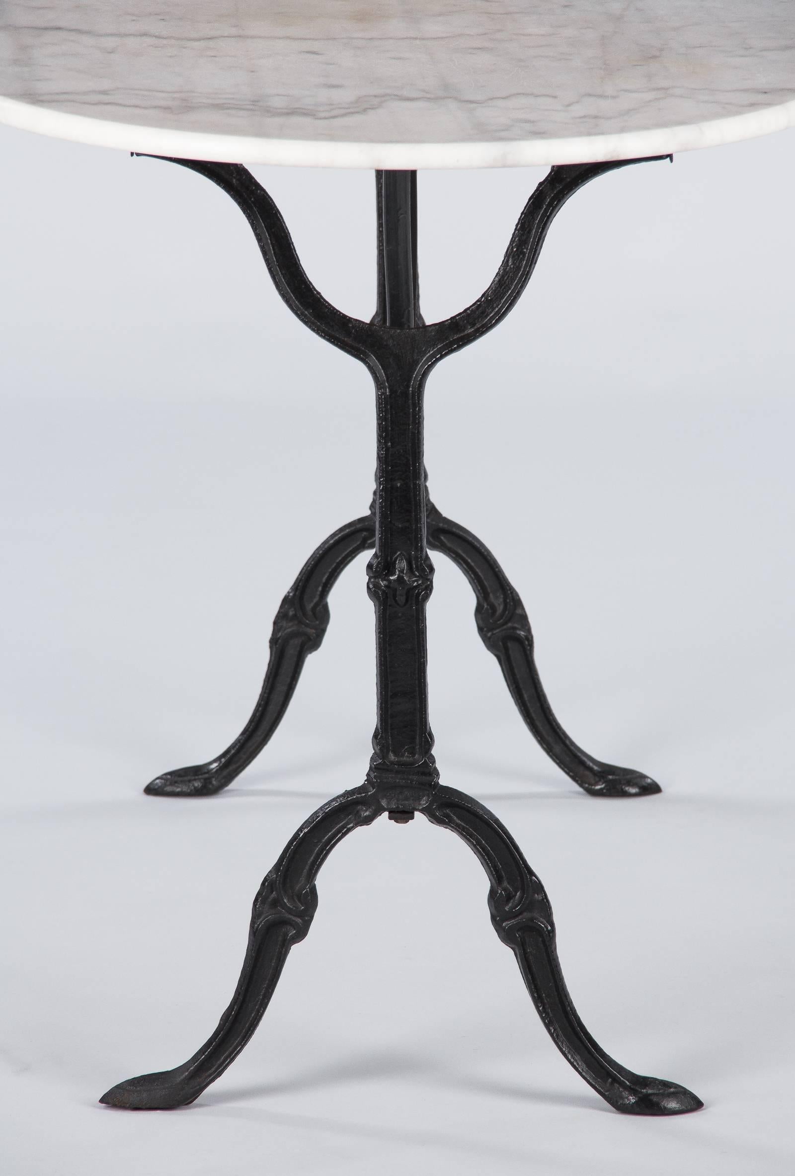French Bistro Table with Iron Base and Oval Marble Top, 1940s 6