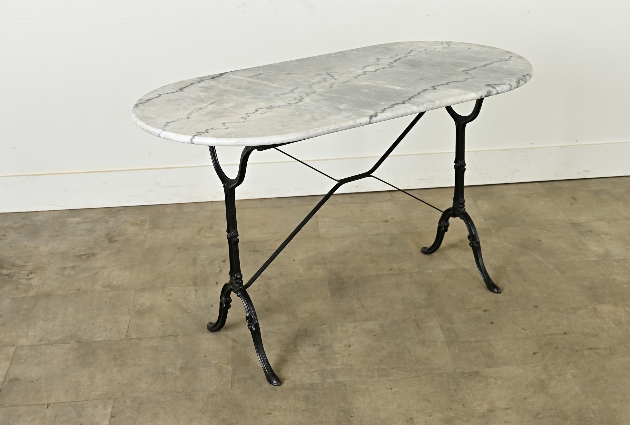 Iron French Bistro Table with Oblong Marble Top