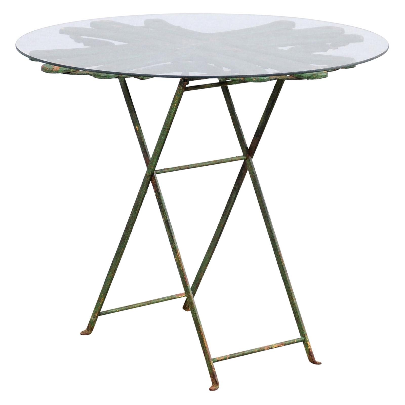 French Bistro Table with Uniquely-Designed Wood Top, Glass over
