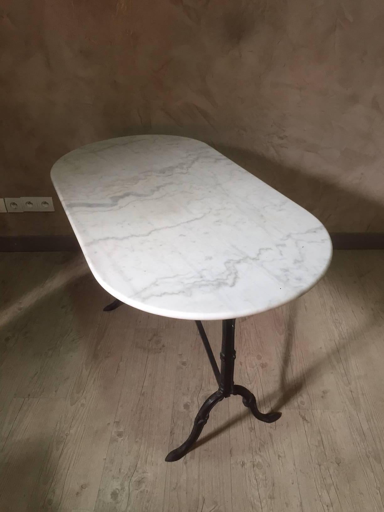 Mid-20th Century French Bistro Table with White Marble, 1940s