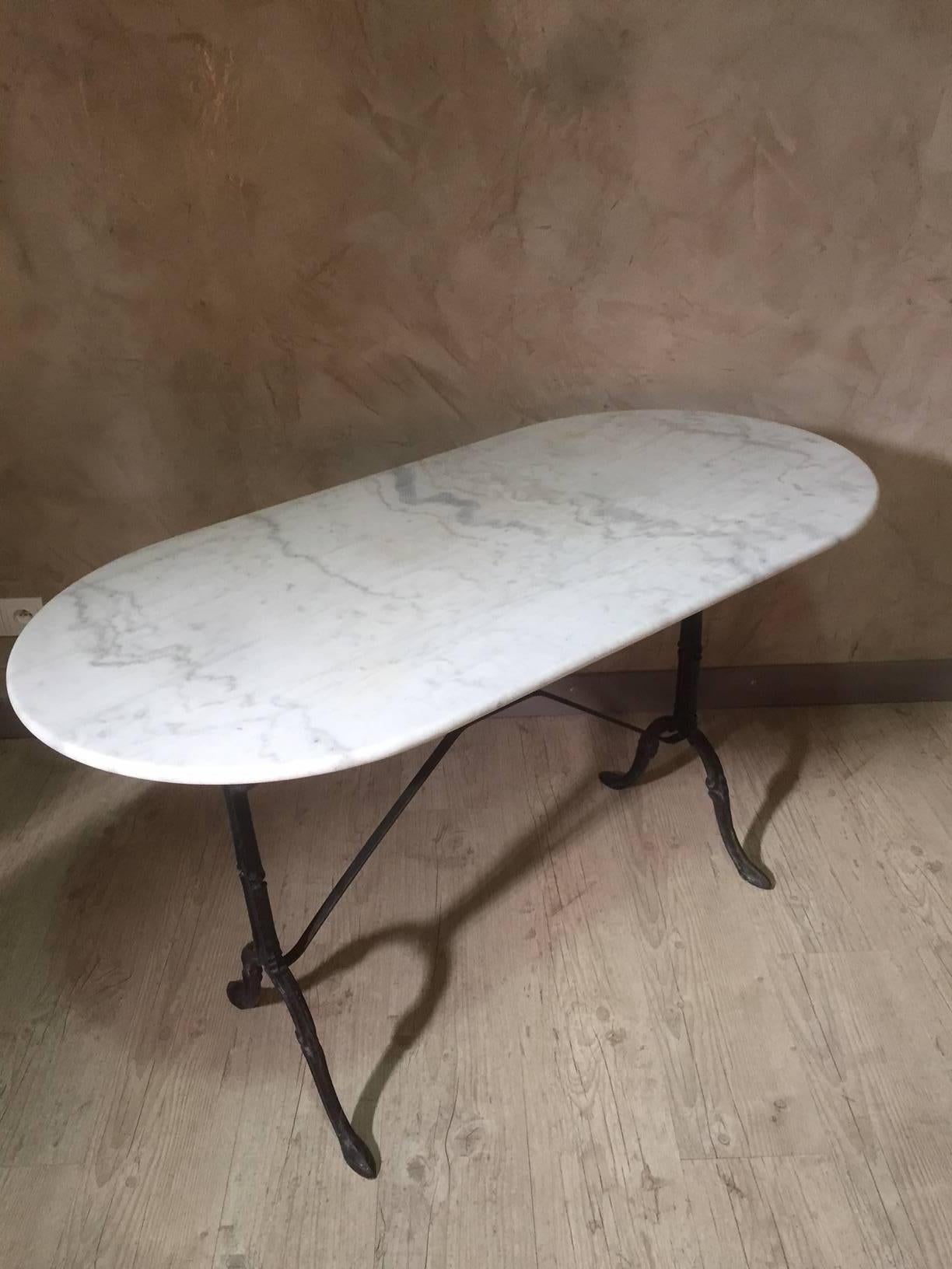 French Bistro Table with White Marble, 1940s 1