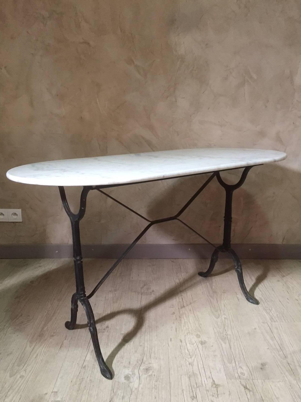 French Bistro Table with White Marble, 1940s 2