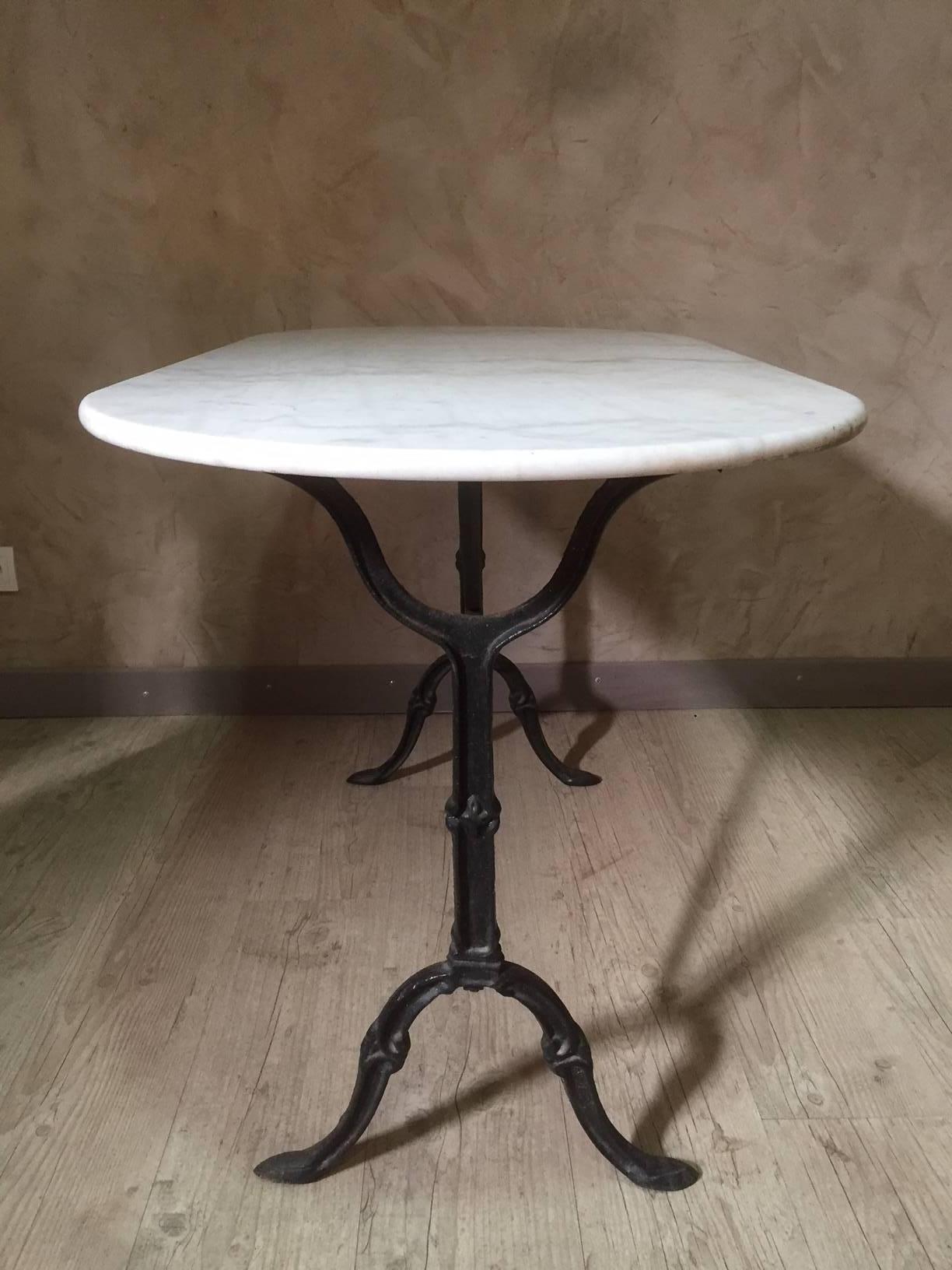 French Bistro Table with White Marble, 1940s 3