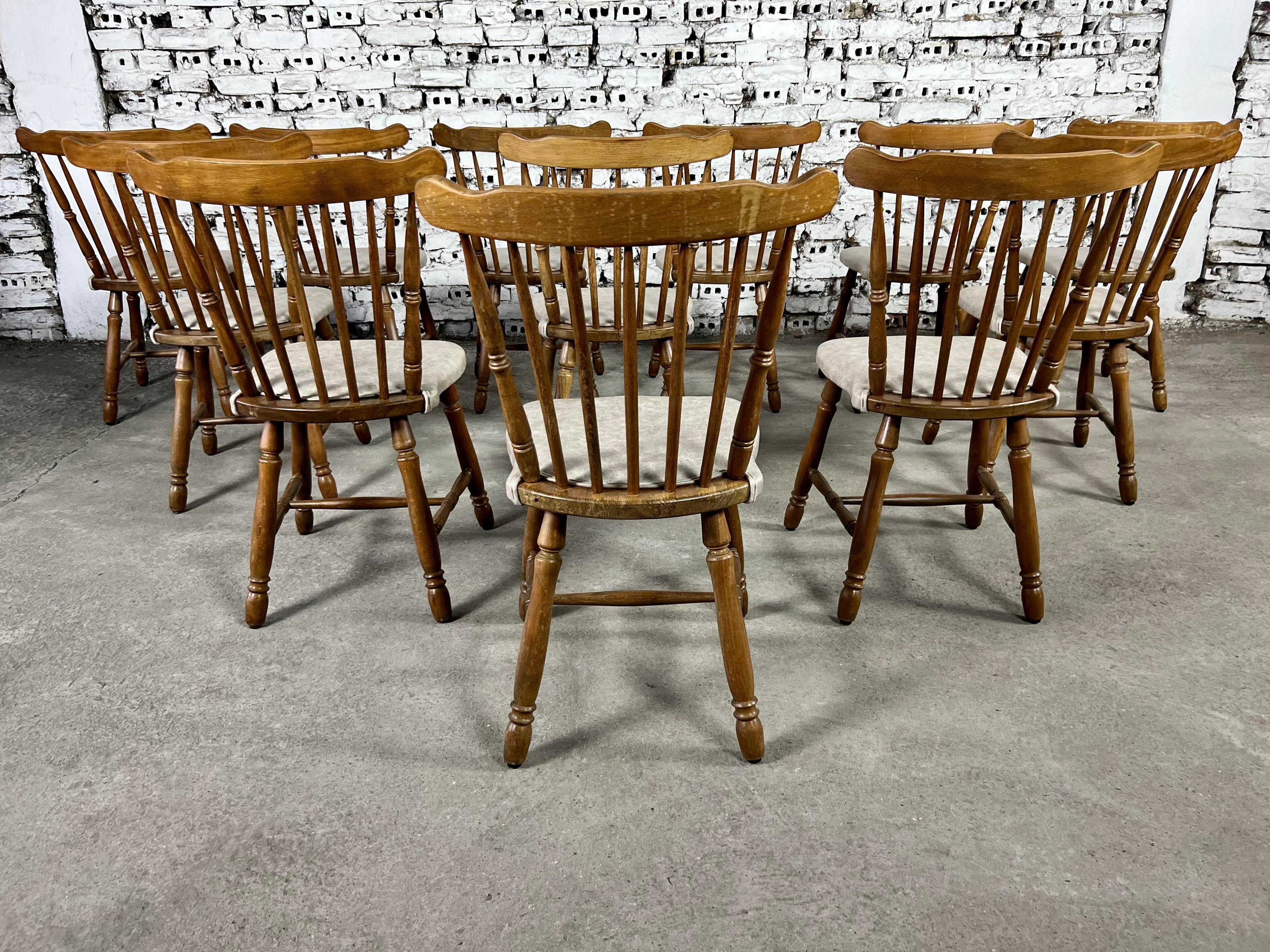 French Bistro Windsor Style Dining Chairs Reupholstered- Set of 12 5