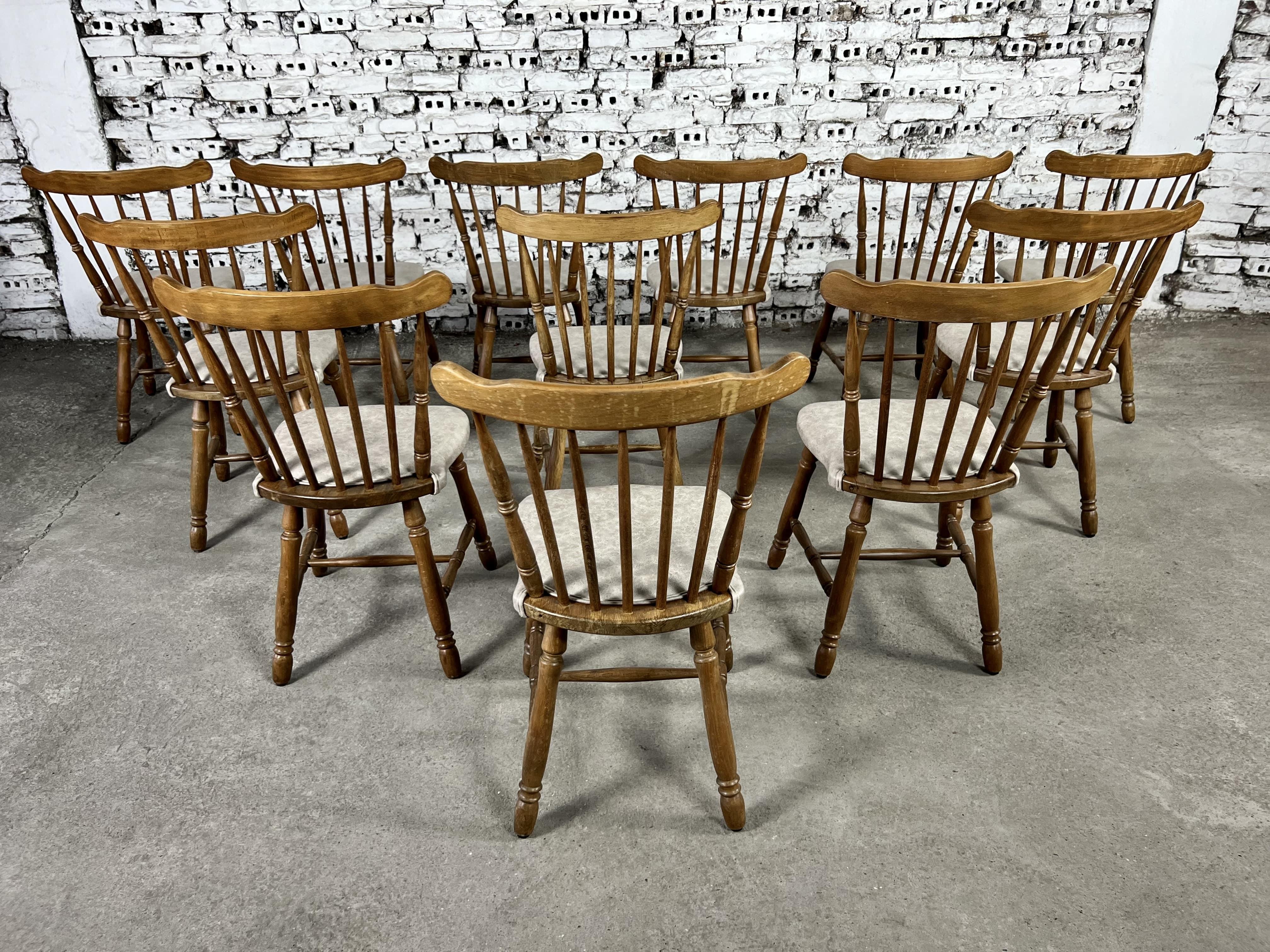 French Bistro Windsor Style Dining Chairs Reupholstered- Set of 12 6