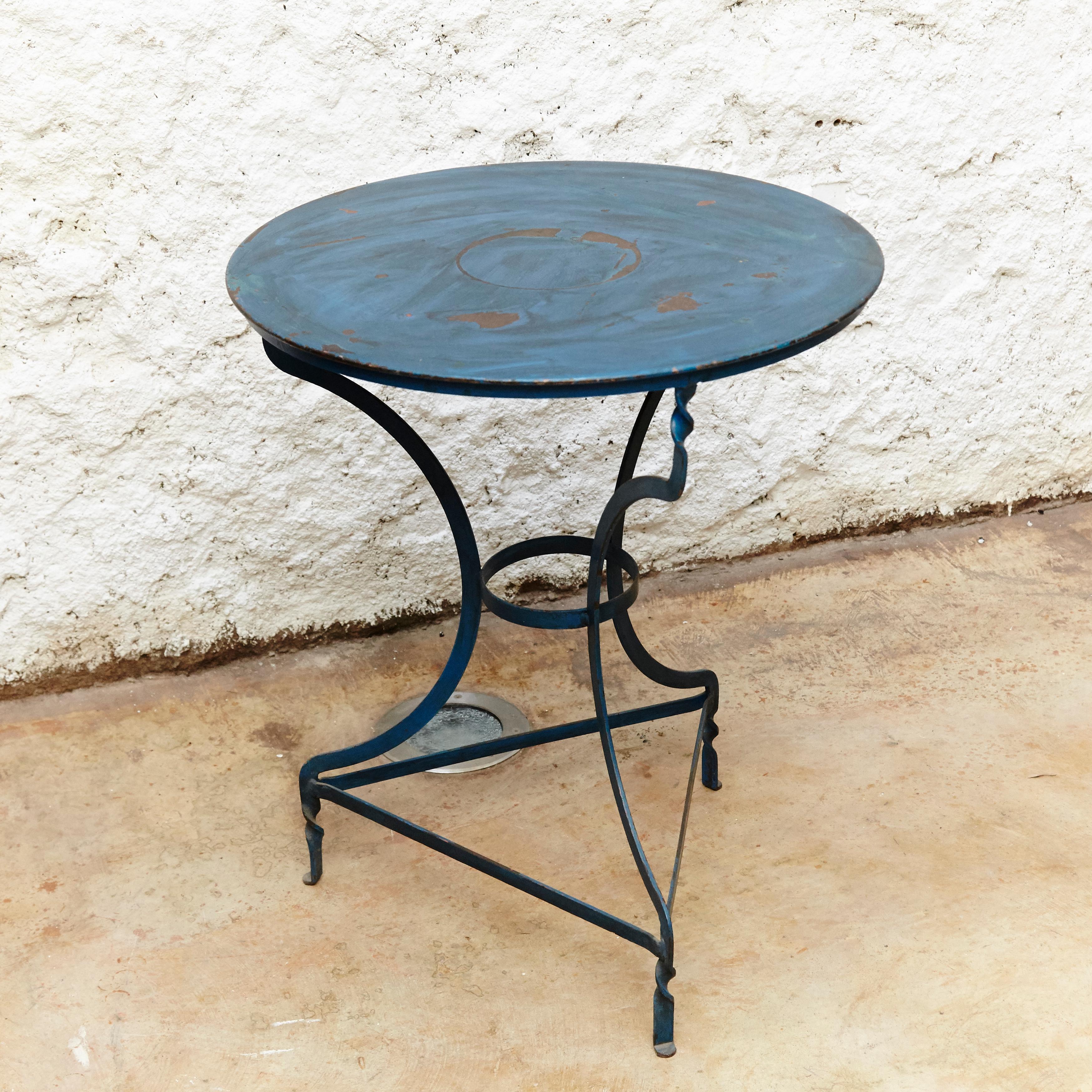 Mid-Century Modern French Bistrot Blue Metal Table, circa 1930