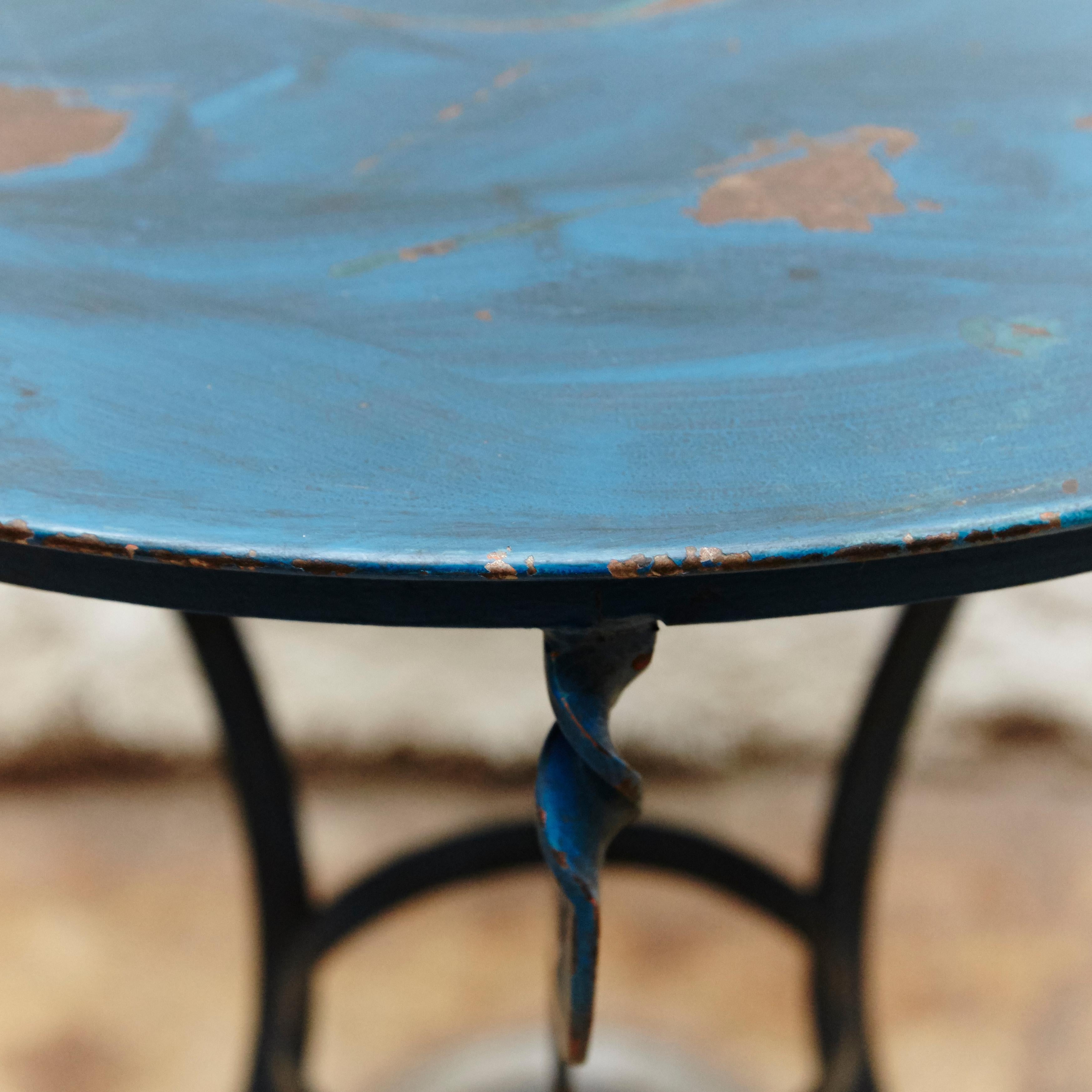 Mid-20th Century French Bistrot Blue Metal Table, circa 1930