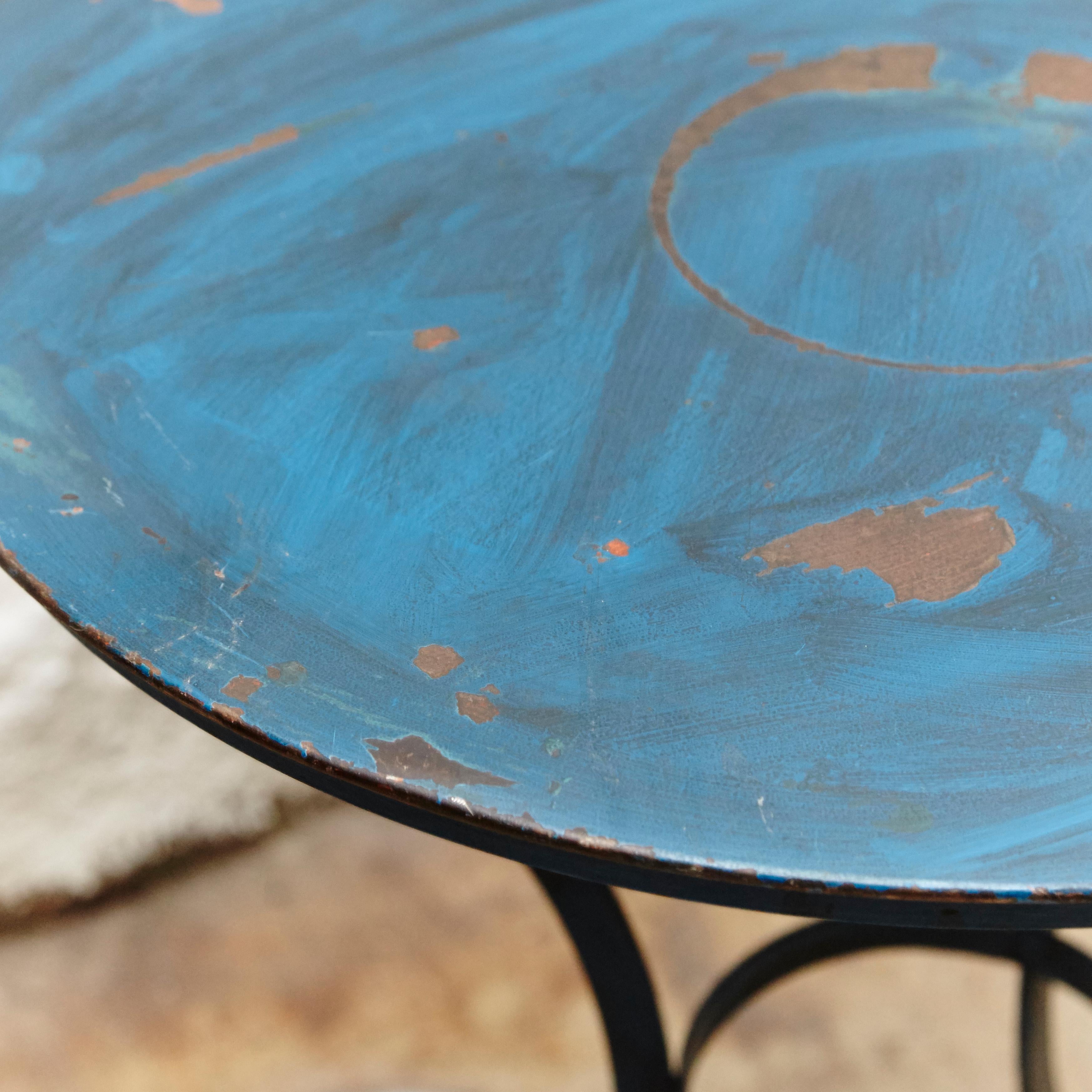 French Bistrot Blue Metal Table, circa 1930 1