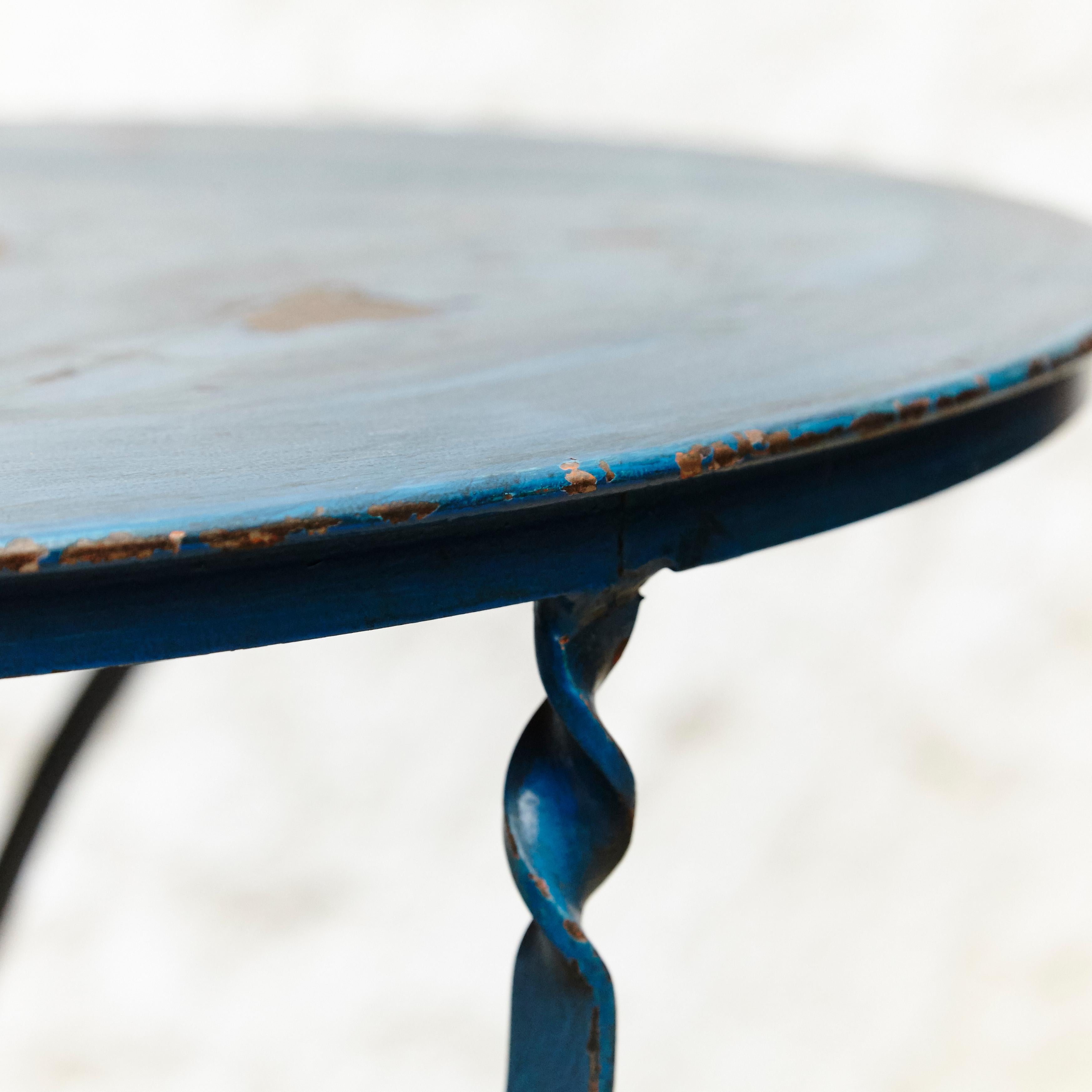 French Bistrot Blue Metal Table, circa 1930 2