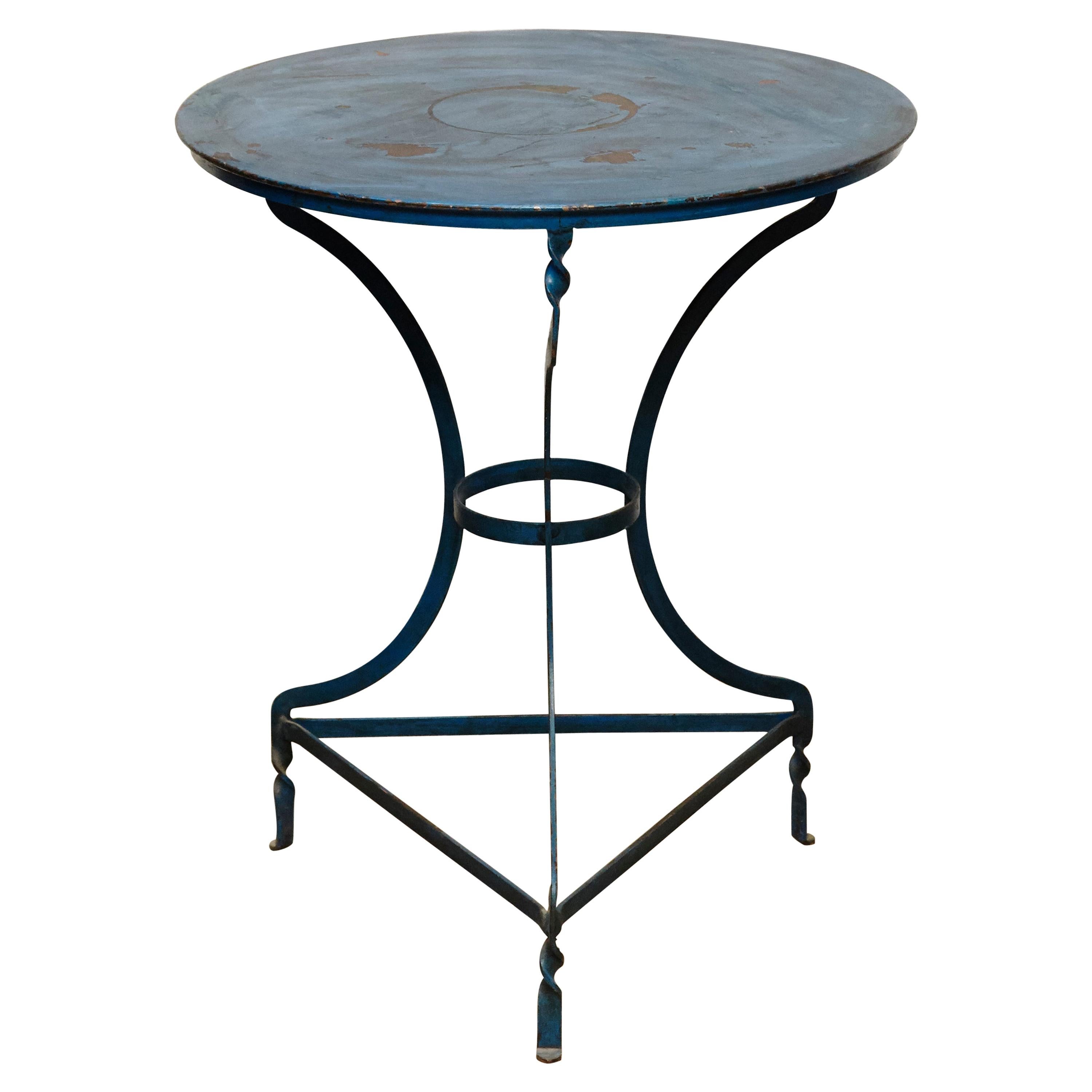 French Bistrot Blue Metal Table, circa 1930