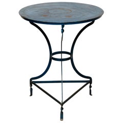 Vintage French Bistrot Blue Metal Table, circa 1930