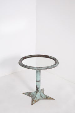French Bistrot Table Pickled in Light Blue with Mirror Top
