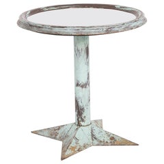 French Bistrot Table Pickled in Light Blue with Mirror Top
