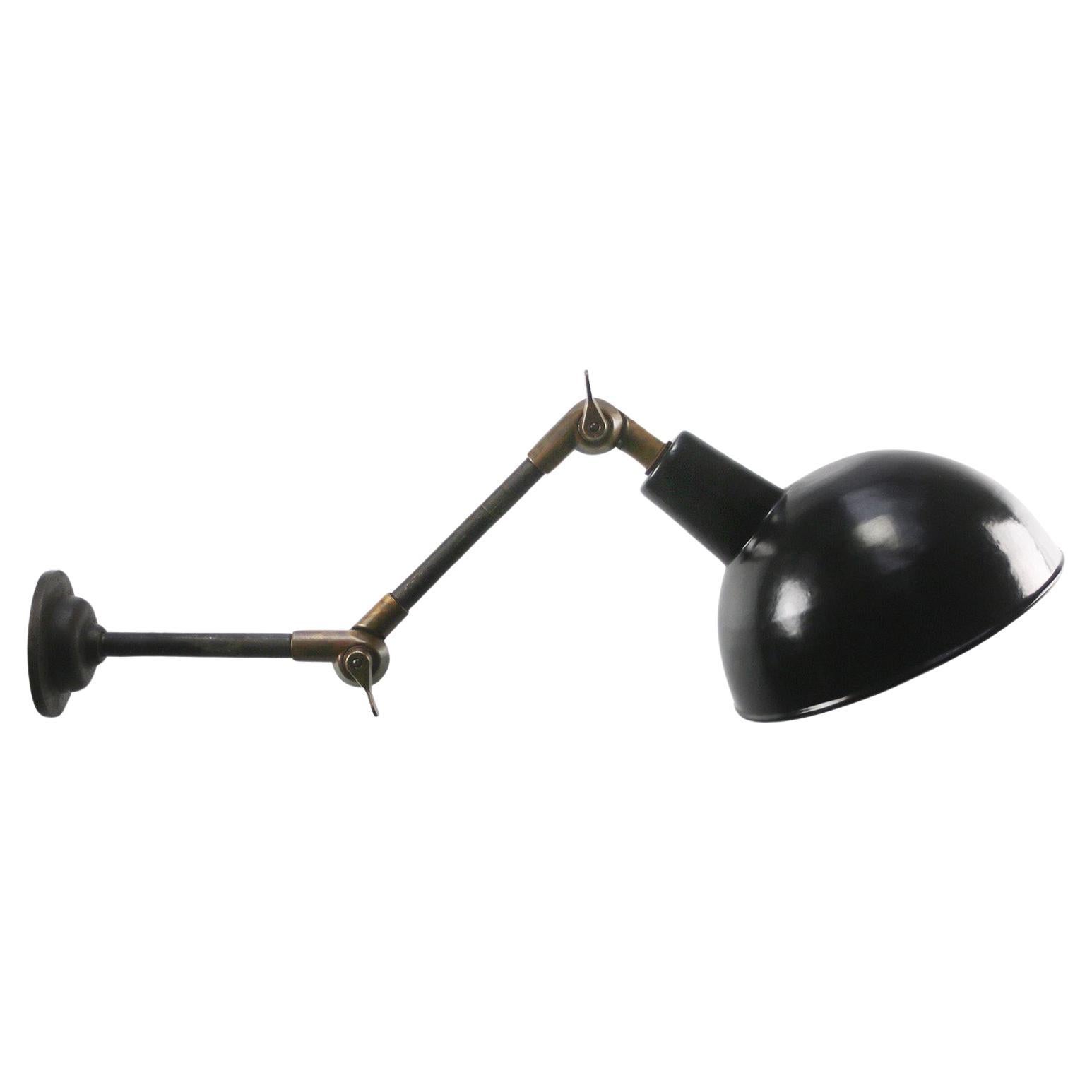 French Black 2-Arm Metal Vintage Industrial Brass Machinist Work Wall Lights For Sale