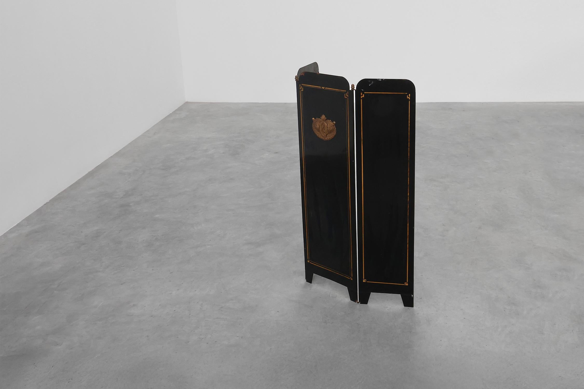 Paravento francese Art Deco nero e oro, anni '30 in vendita 5