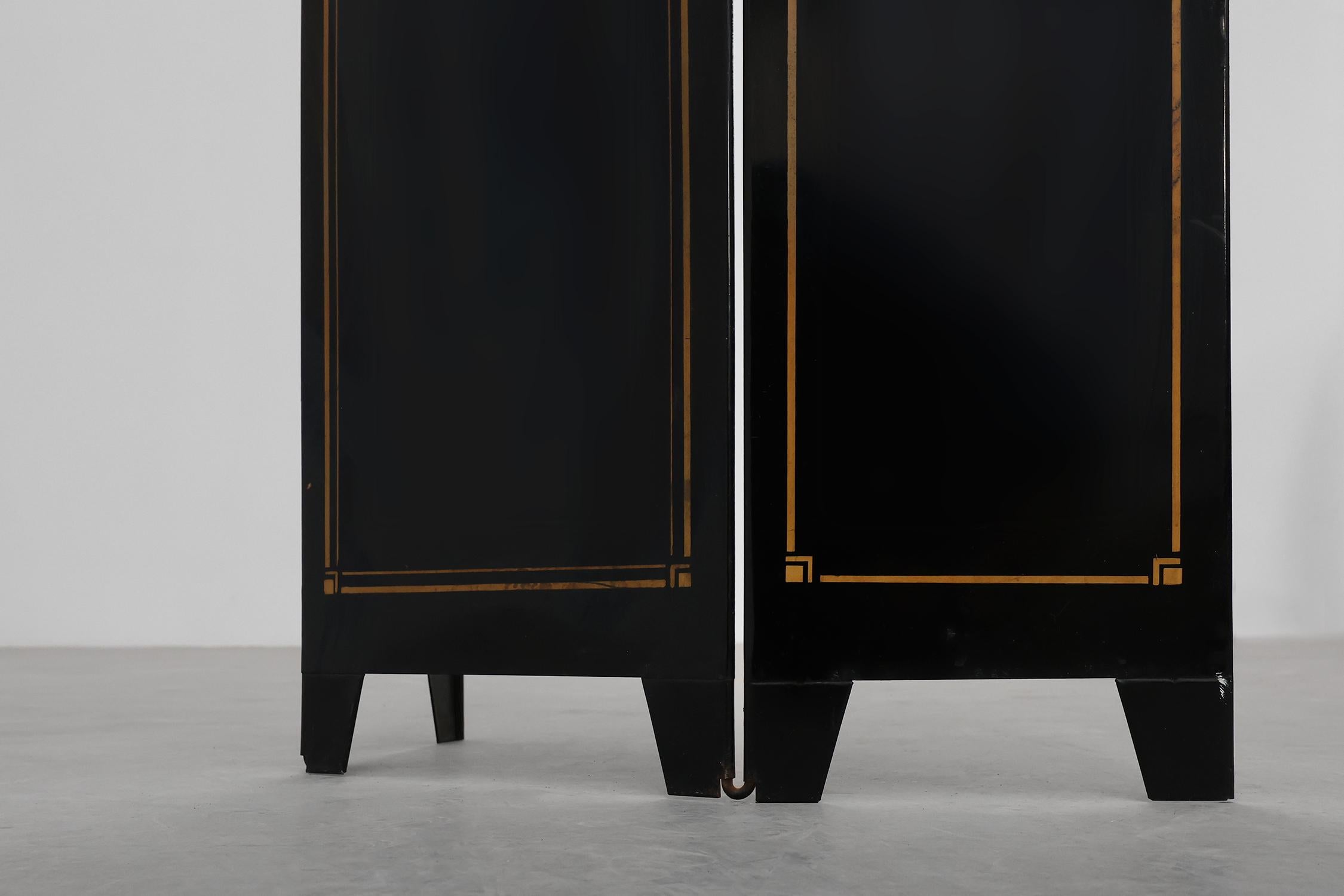 Paravento francese Art Deco nero e oro, anni '30 in vendita 7