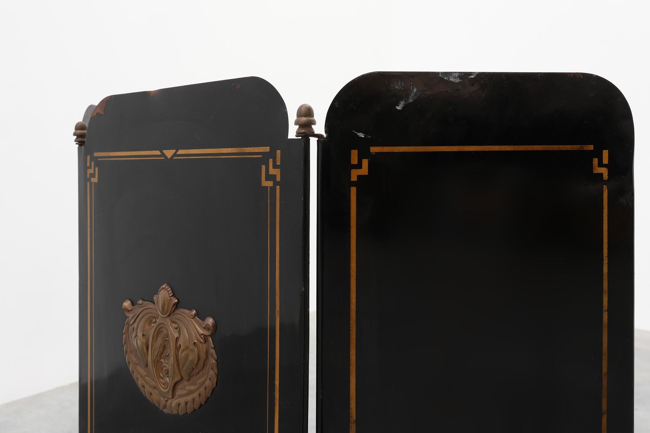 Metallo Paravento francese Art Deco nero e oro, anni '30 in vendita