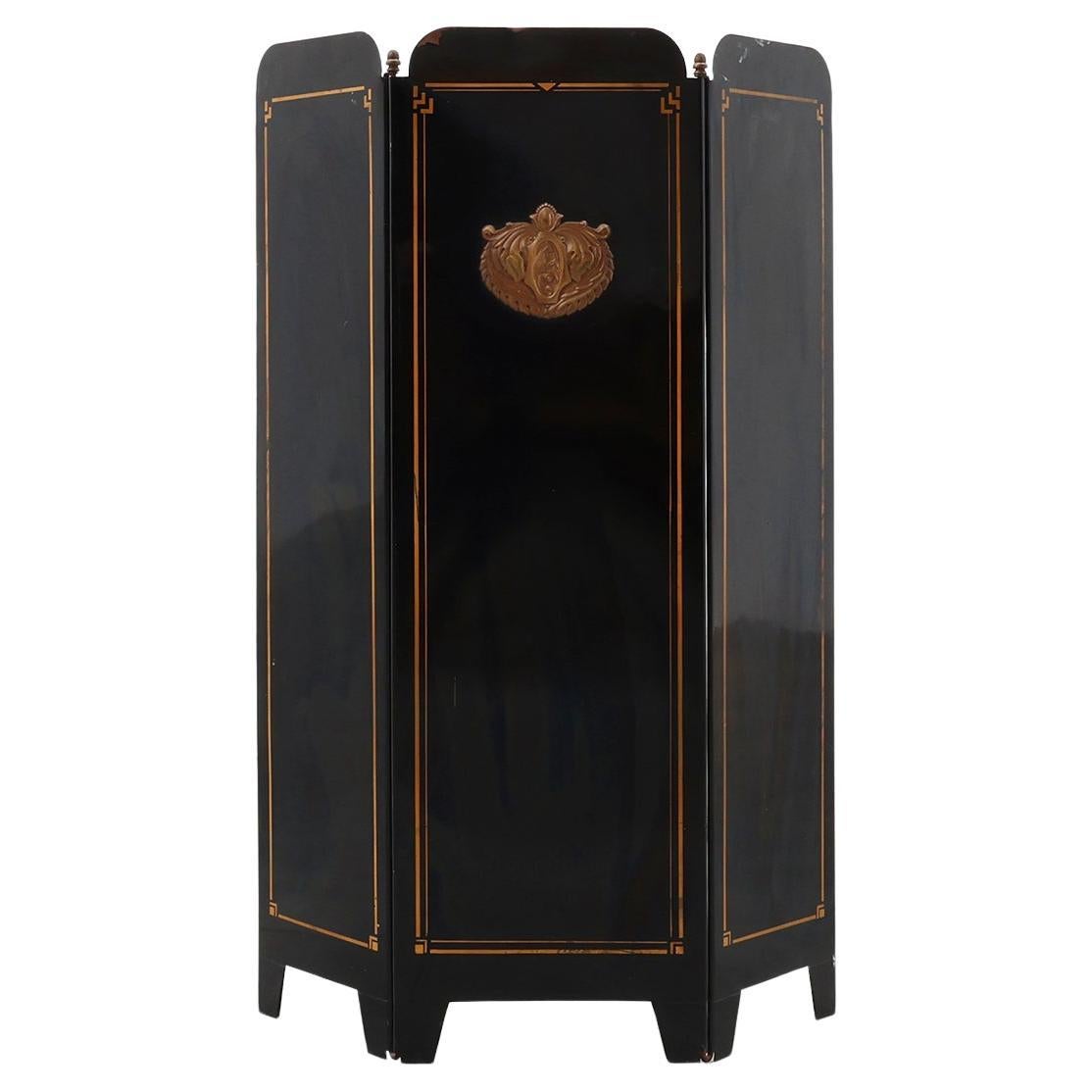 Paravento francese Art Deco nero e oro, anni 
30 in vendita