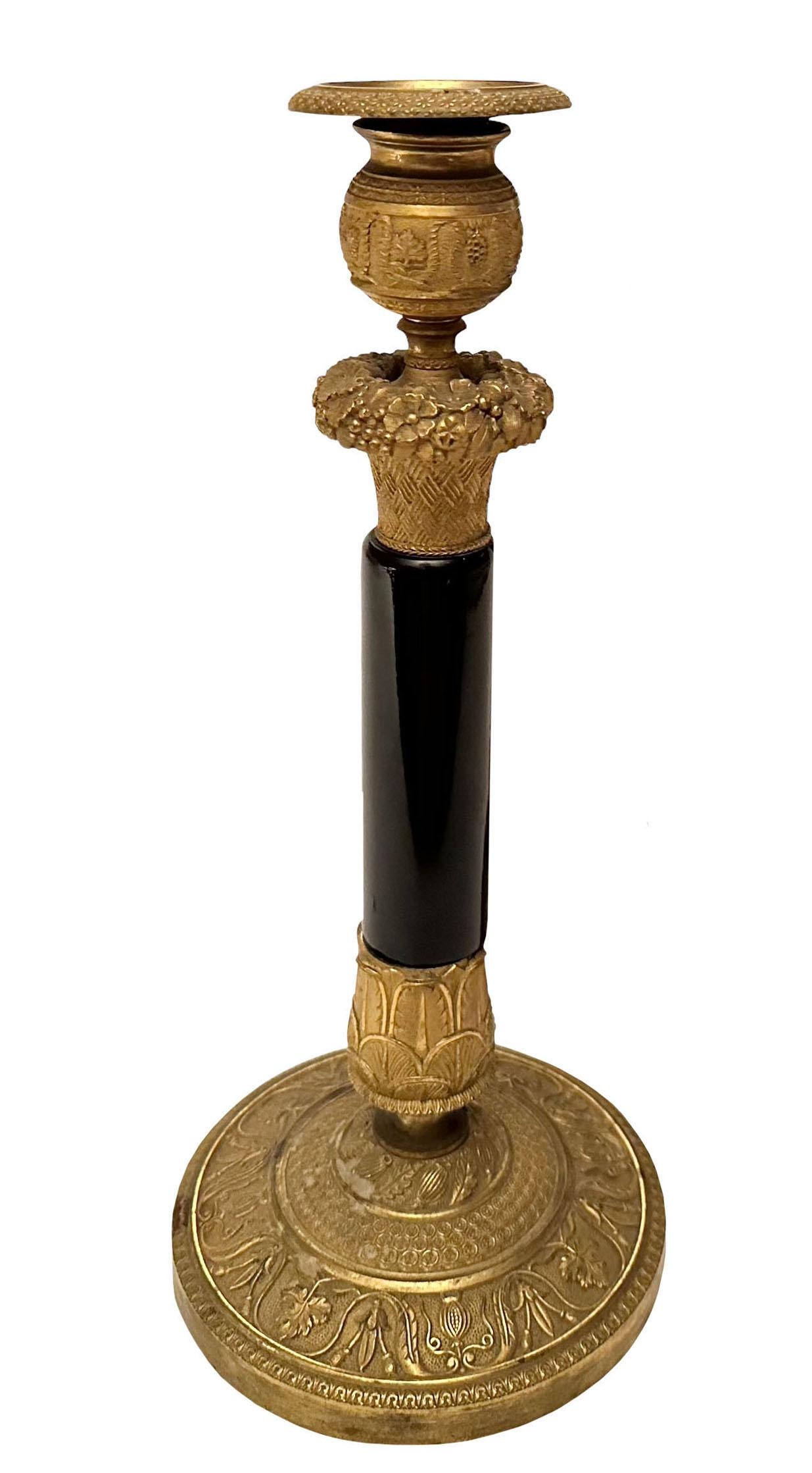 Early 19th Century French Black and Gold Candle Holders For Sale