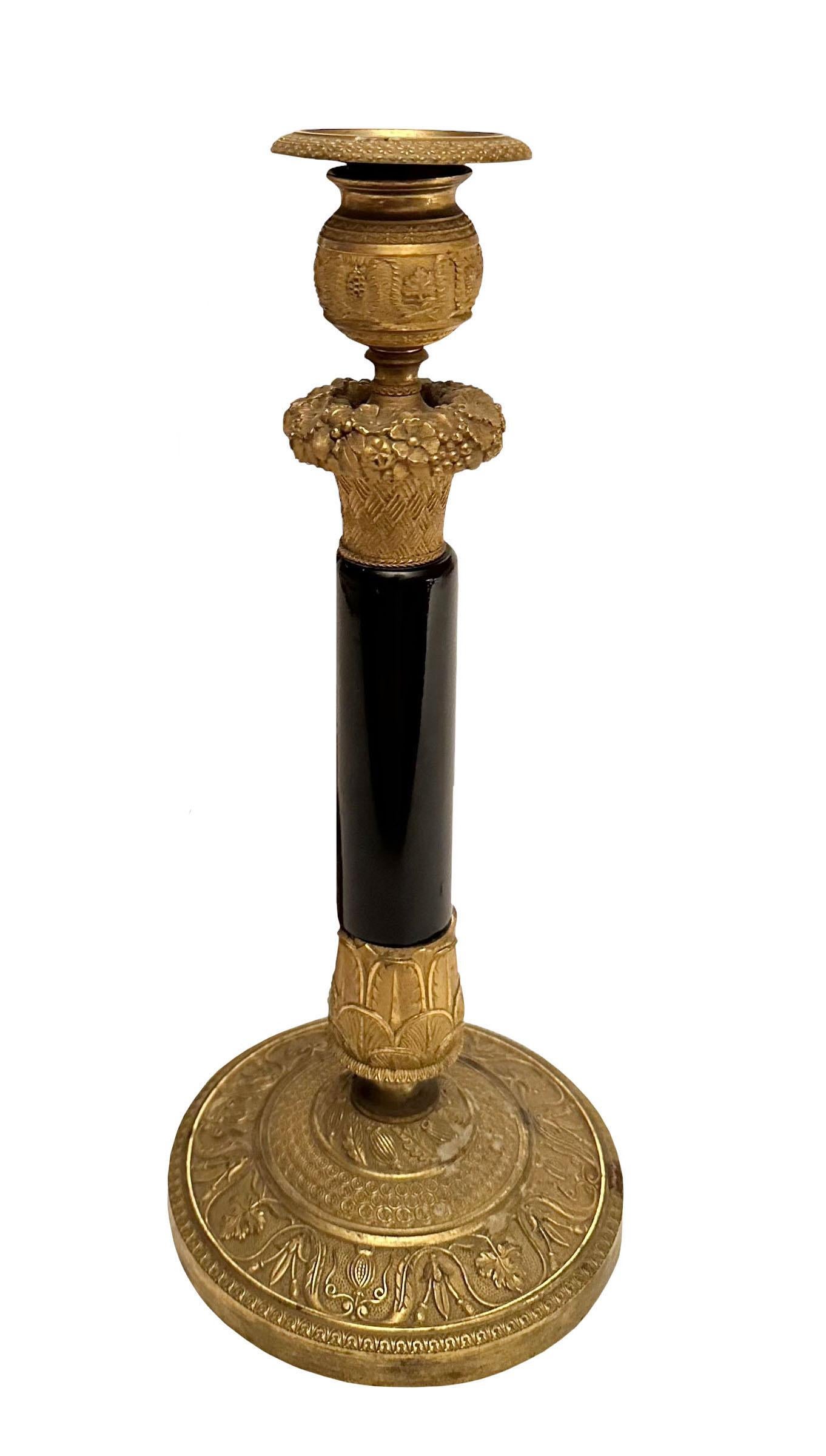 Bronze French Black and Gold Candle Holders For Sale